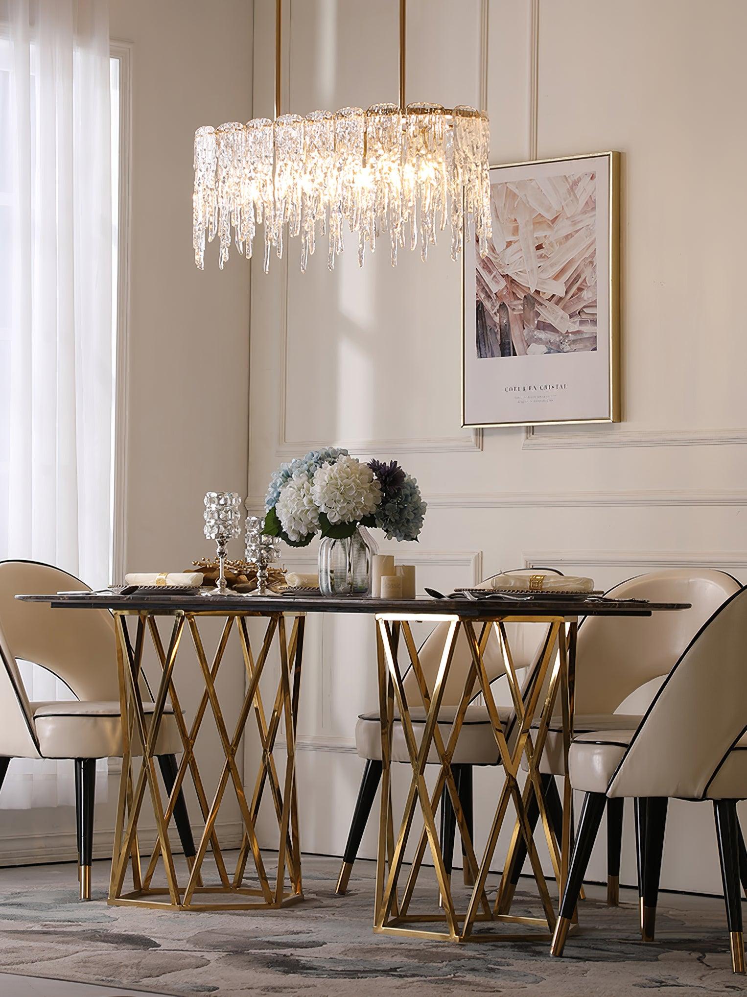 Cathaa Postmodern Luxury Rectangular Icicle Glass Crystal Chandelier