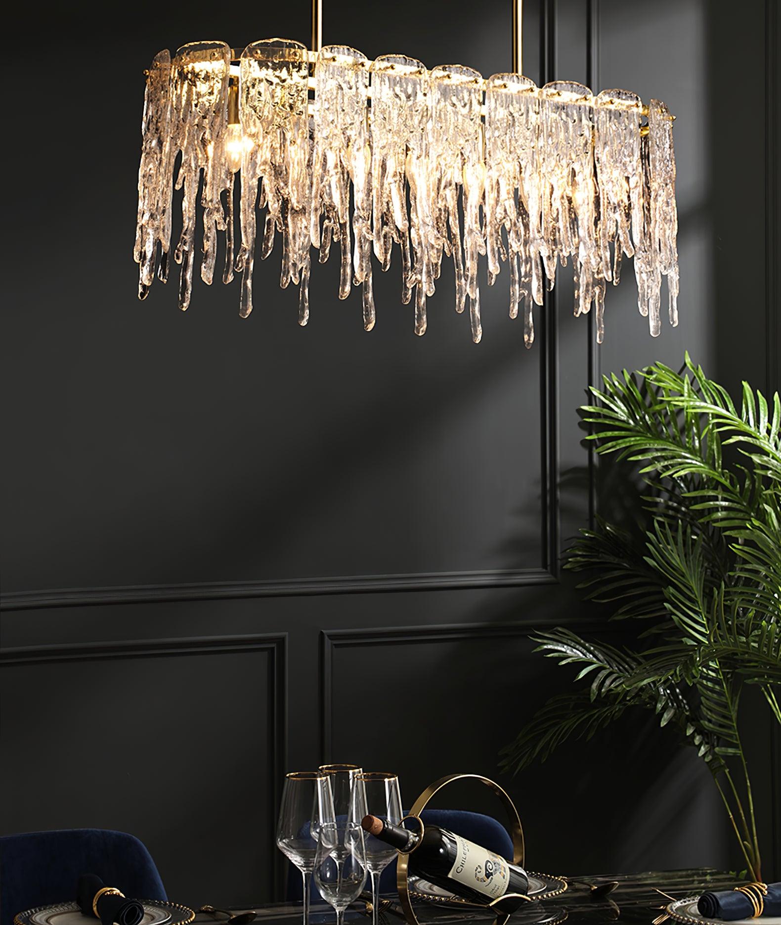 Cathaa Postmodern Luxury Rectangular Icicle Glass Crystal Chandelier