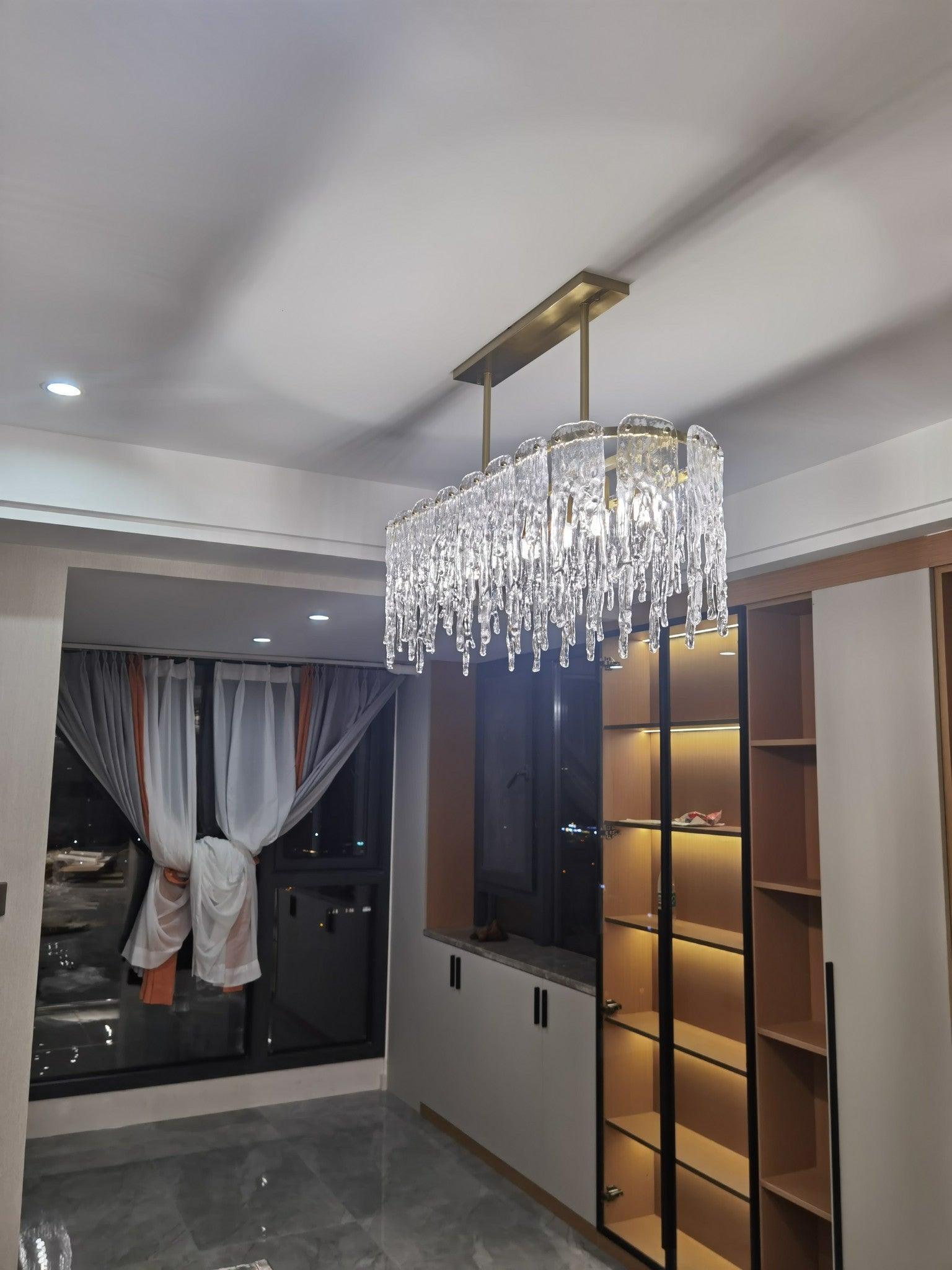 Cathaa Postmodern Luxury Rectangular Icicle Glass Crystal Chandelier