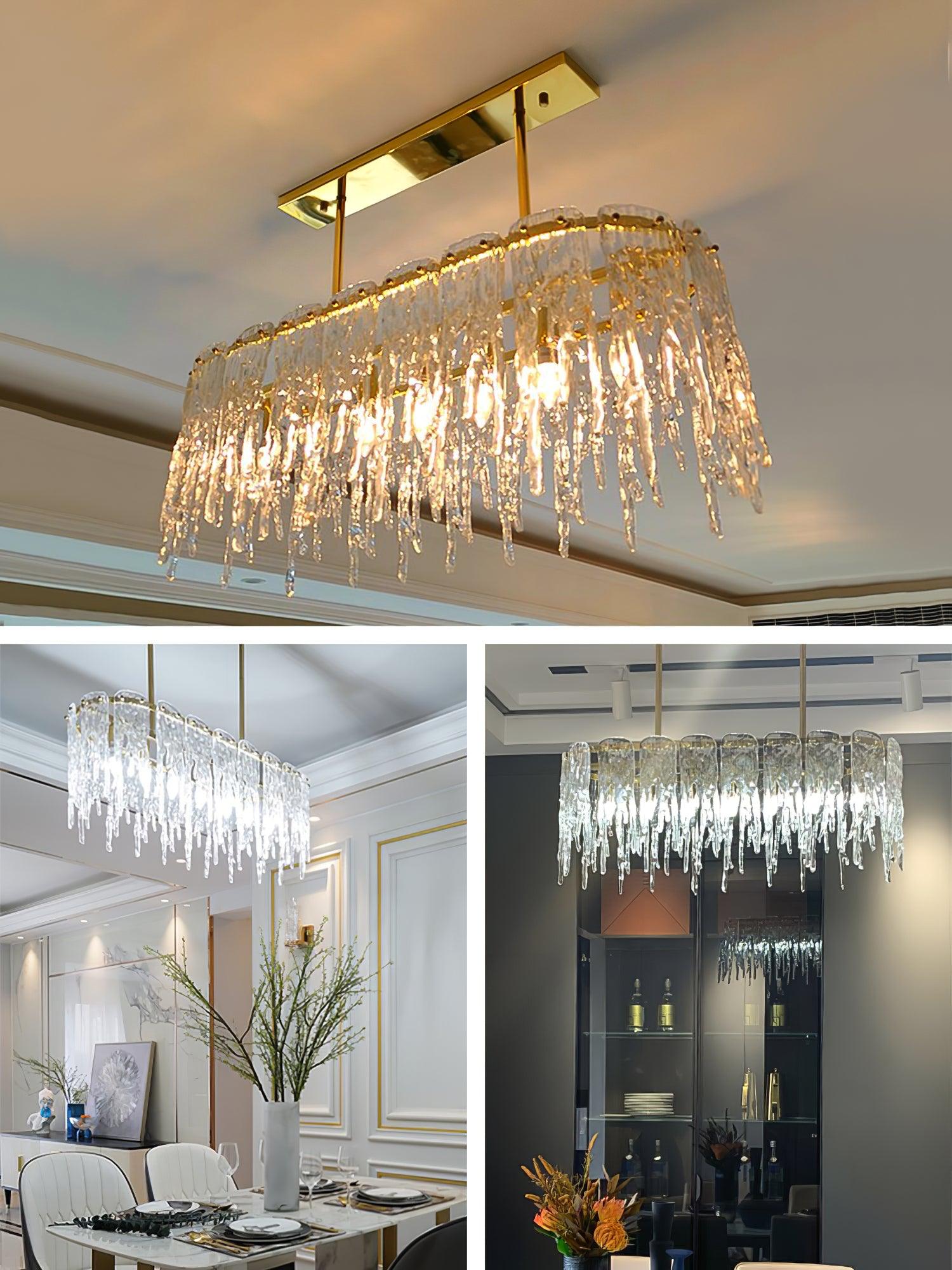 Cathaa Postmodern Luxury Rectangular Icicle Glass Crystal Chandelier