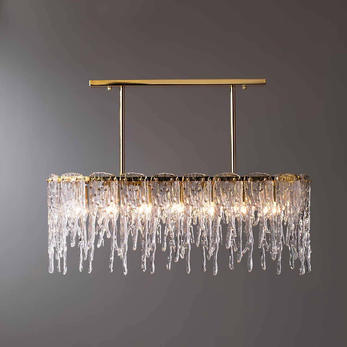 Cathaa Postmodern Luxury Rectangular Icicle Glass Crystal Chandelier