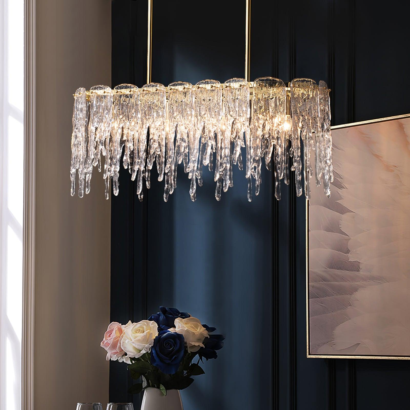 Cathaa Postmodern Luxury Rectangular Icicle Glass Crystal Chandelier