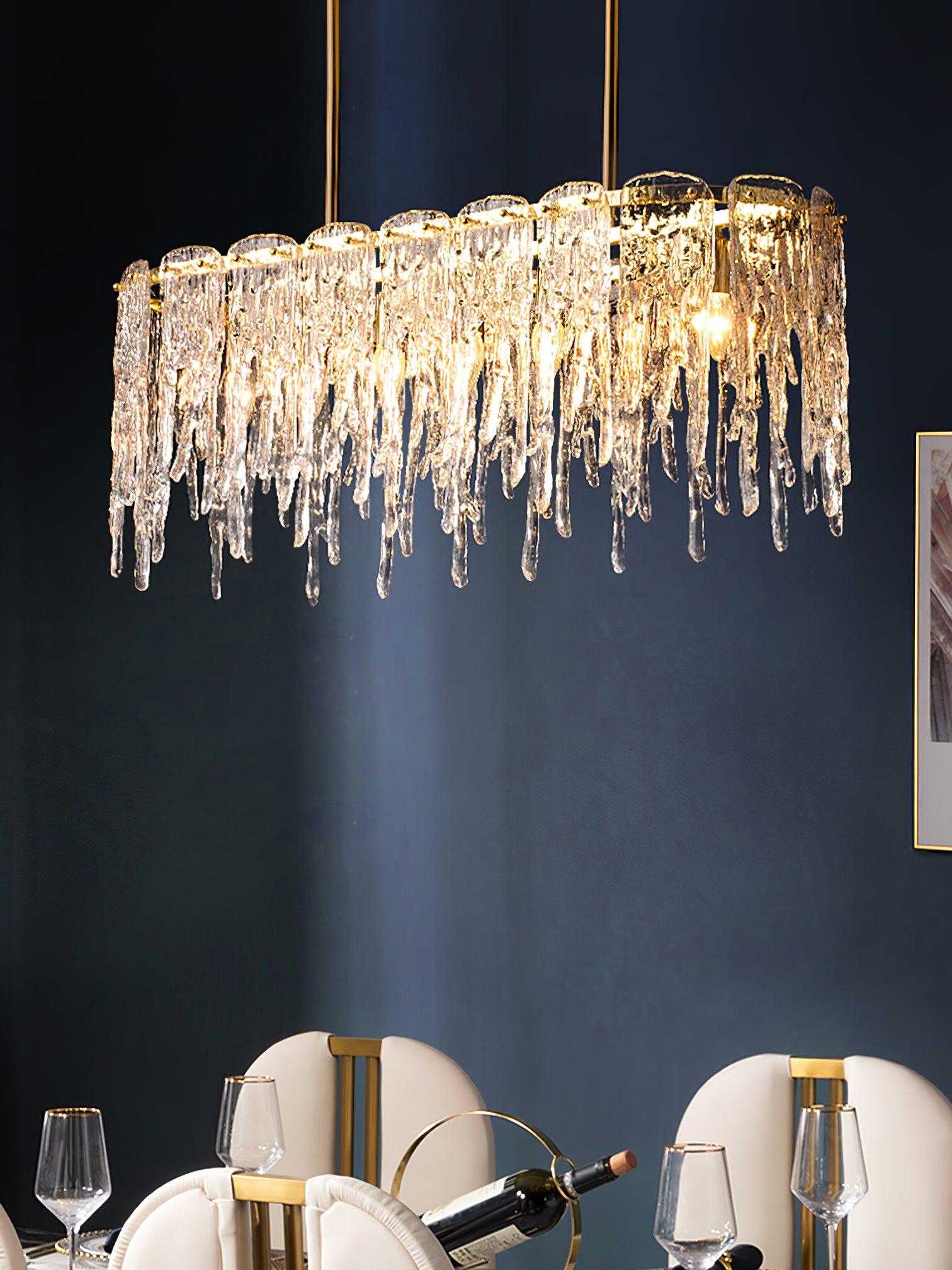 Cathaa Postmodern Luxury Rectangular Icicle Glass Crystal Chandelier