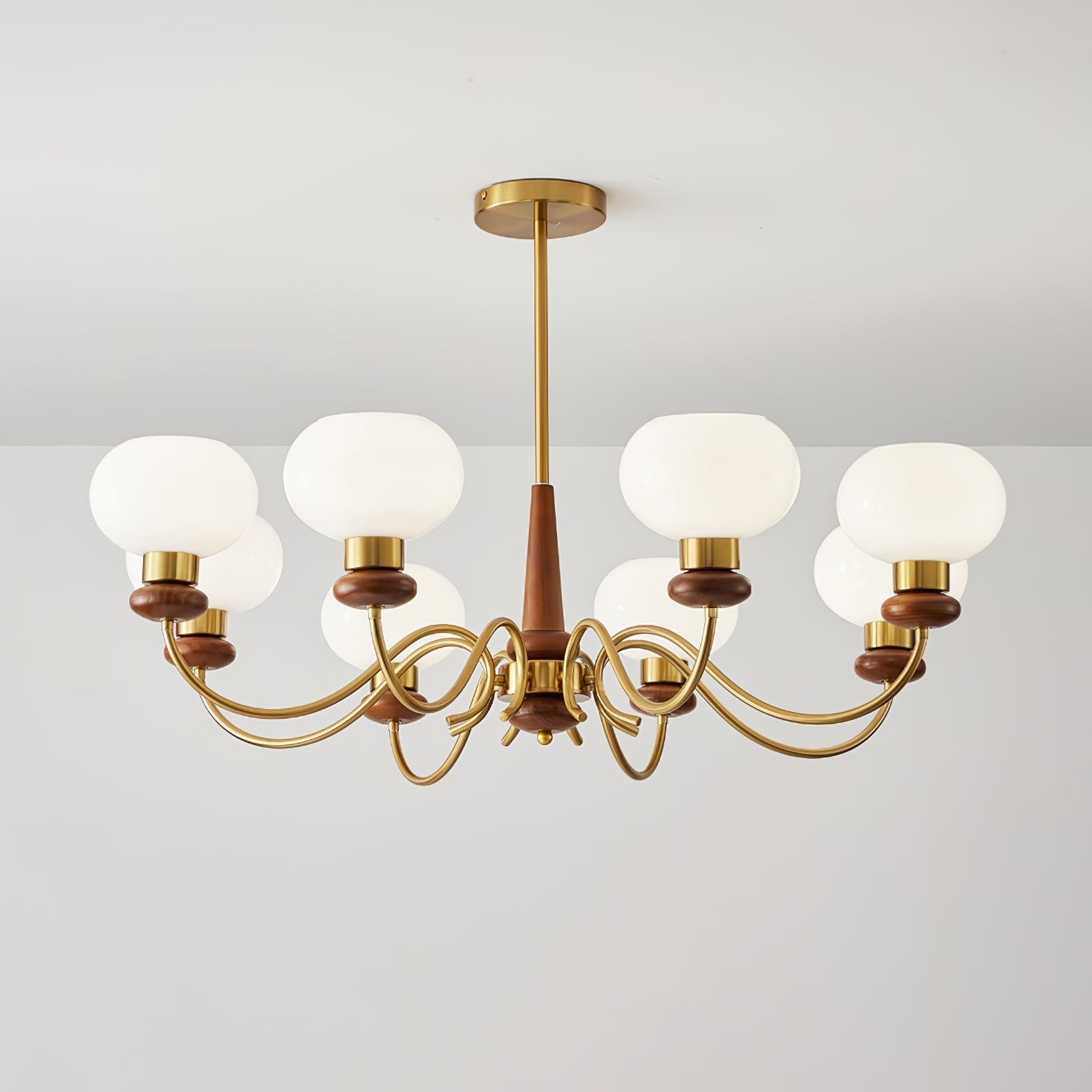 Riniena Chandelier Brass Wood Globe Classic