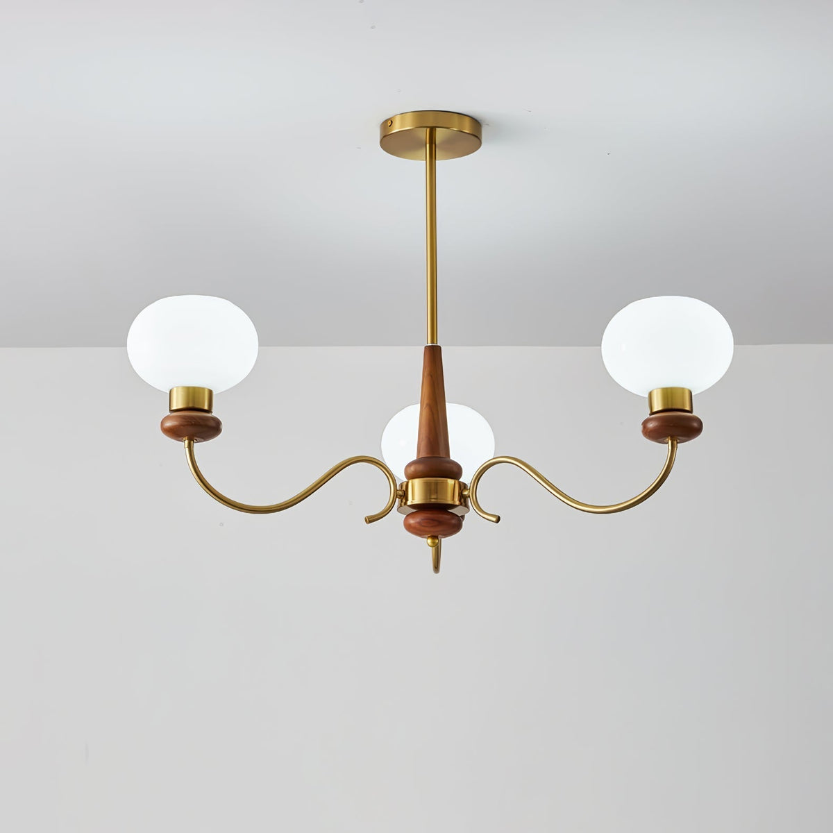 Riniena Chandelier Brass Wood Globe Classic