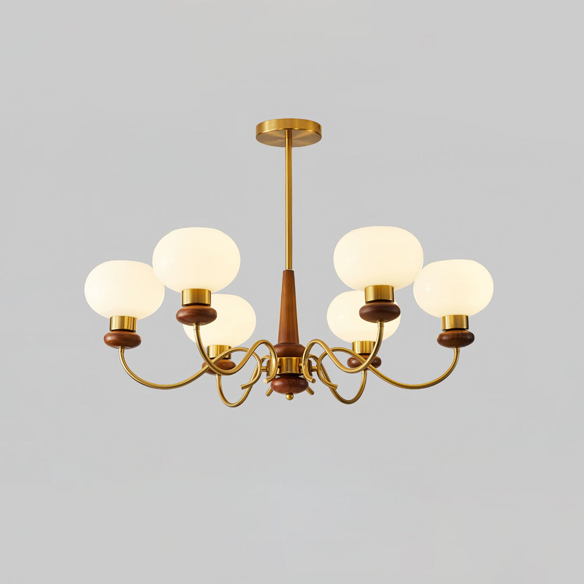 Riniena Chandelier Brass Wood Globe Classic