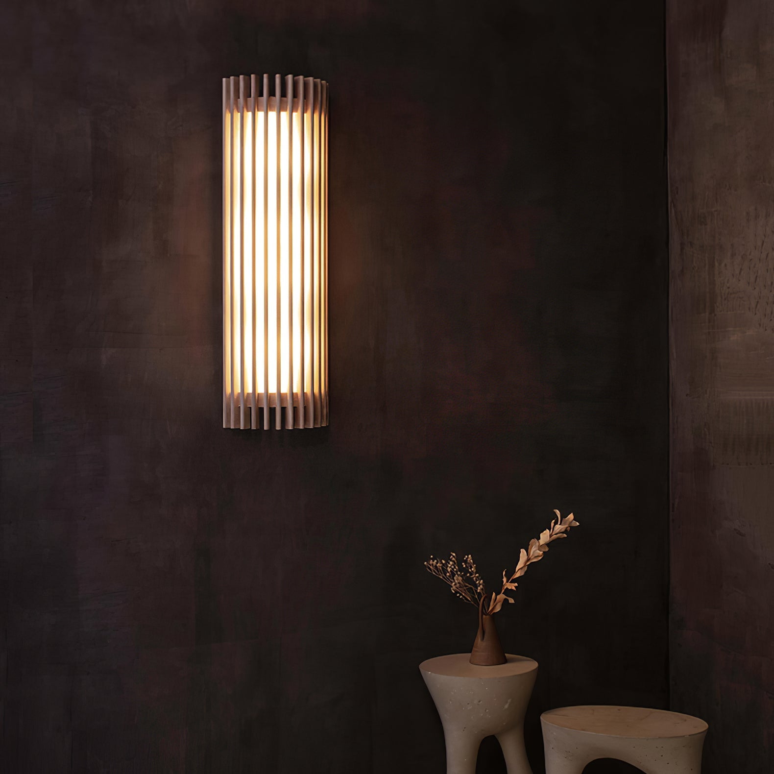 Veyno Wooden Slatted Wall Lamp - Neutral Decor
