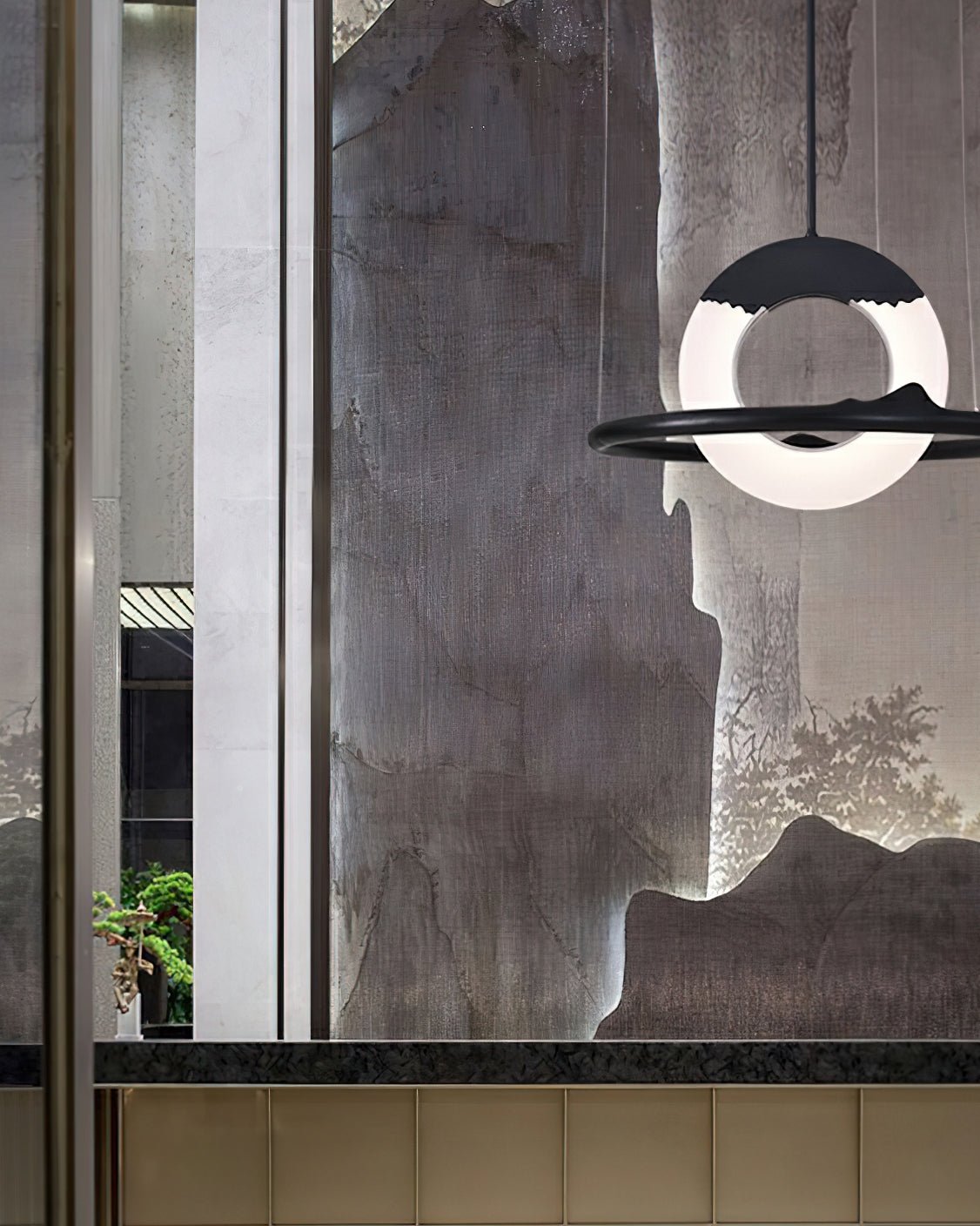 Mytalan Circular Acrylic Wood Pendant Light