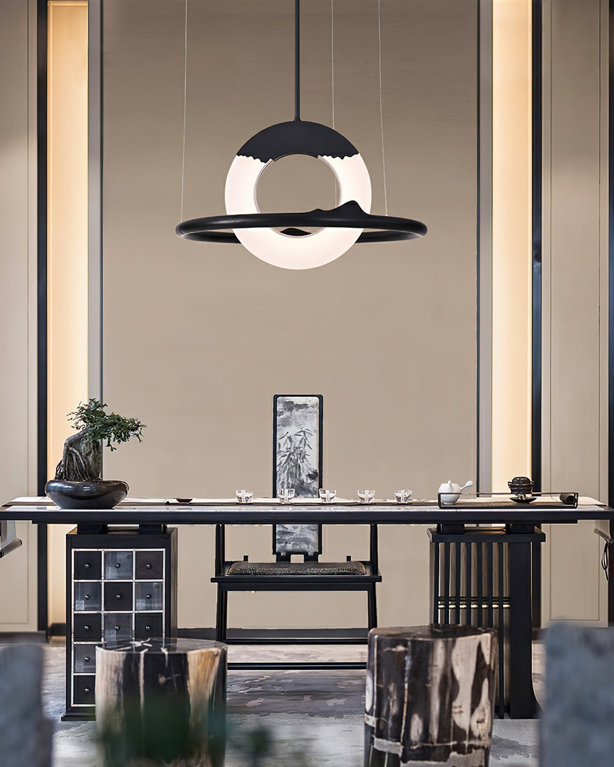 Mytalan Circular Acrylic Wood Pendant Light