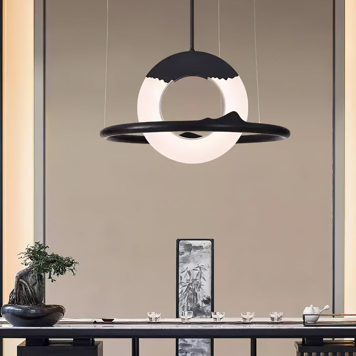 Mytalan Circular Acrylic Wood Pendant Light
