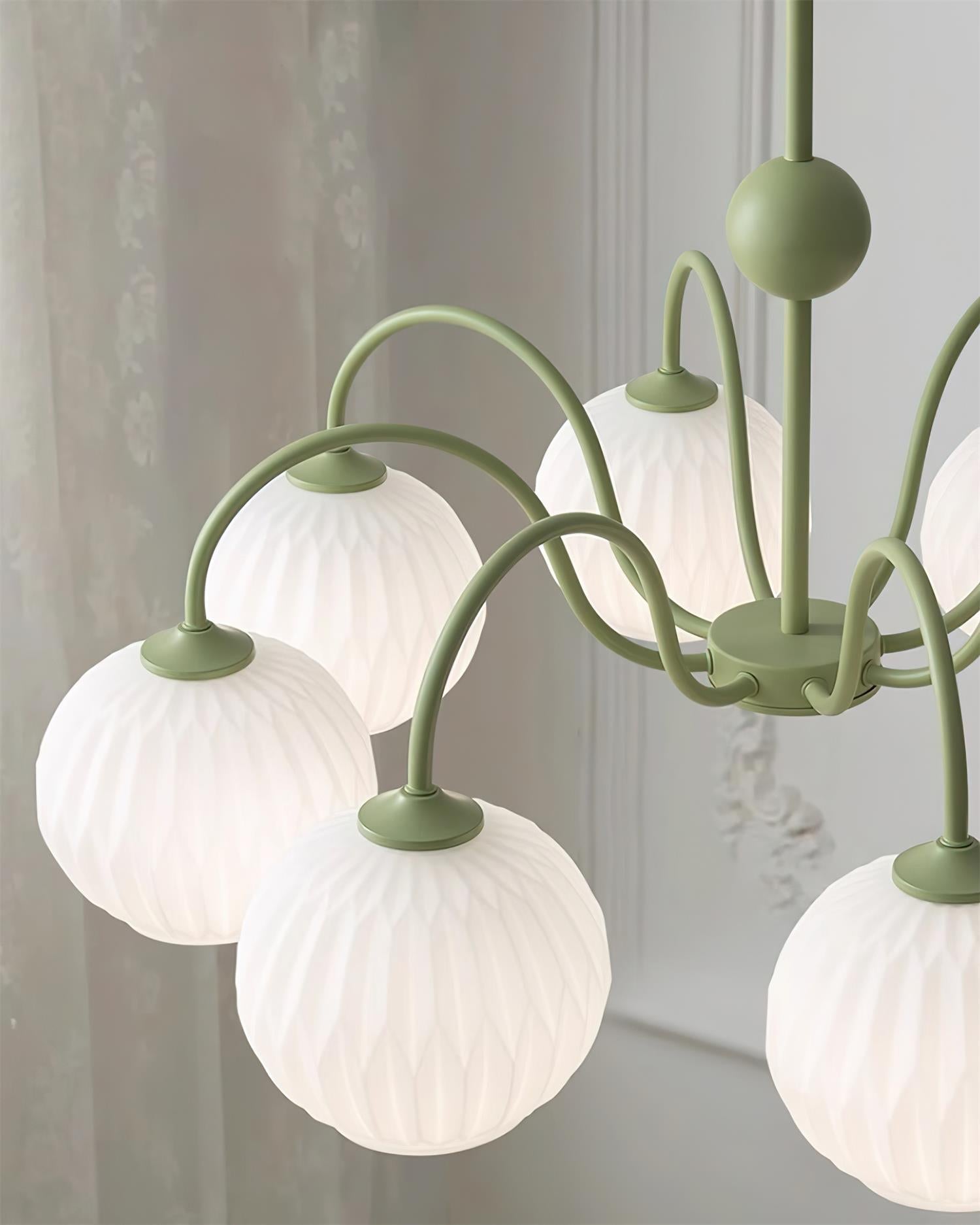 Velaaria Chandelier Green Ribbed Glass Modern 8-Light