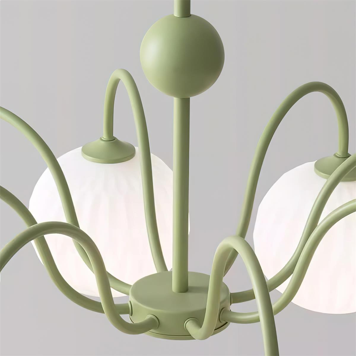 Velaaria Chandelier Green Ribbed Glass Modern 8-Light