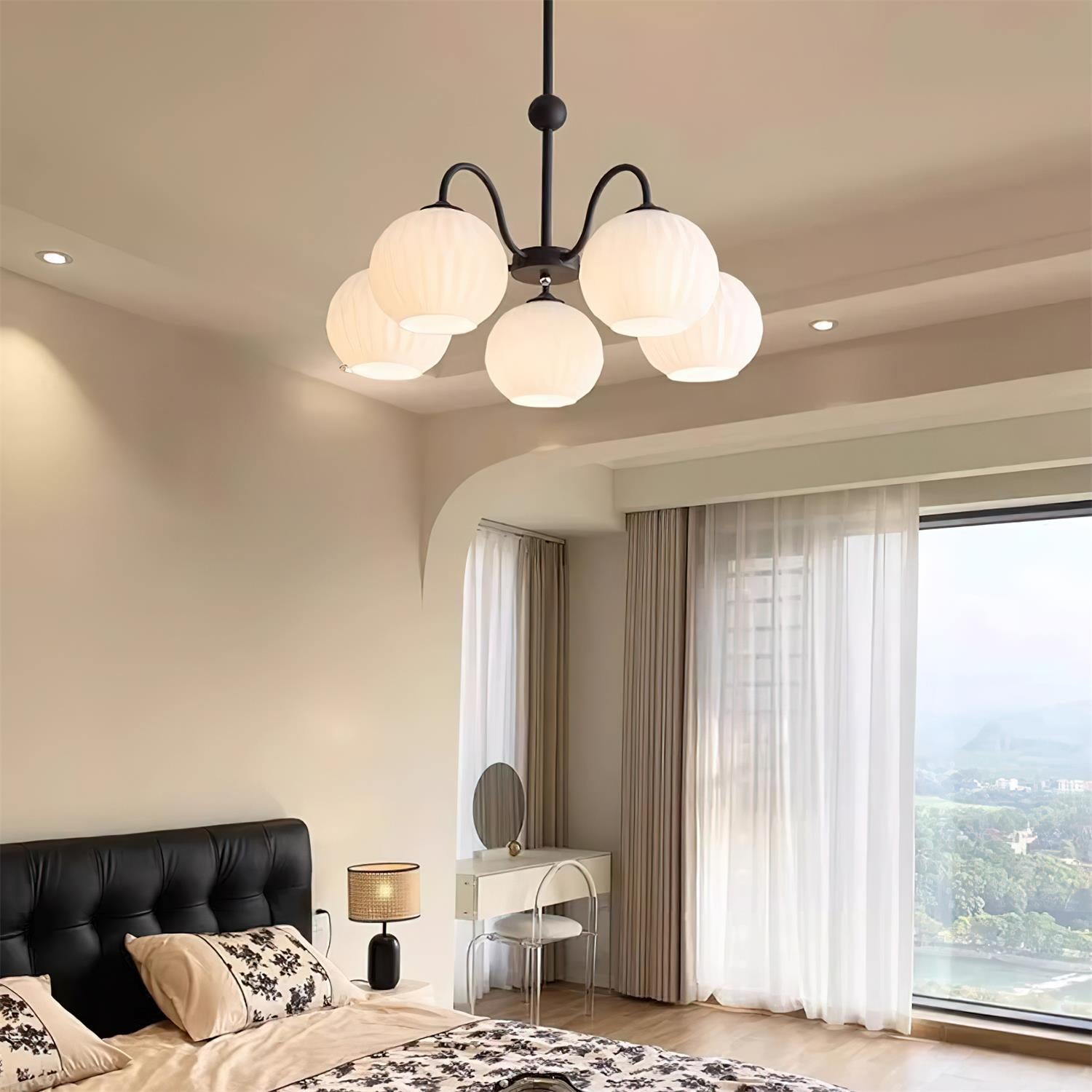 Velaaria Chandelier Green Ribbed Glass Modern 8-Light