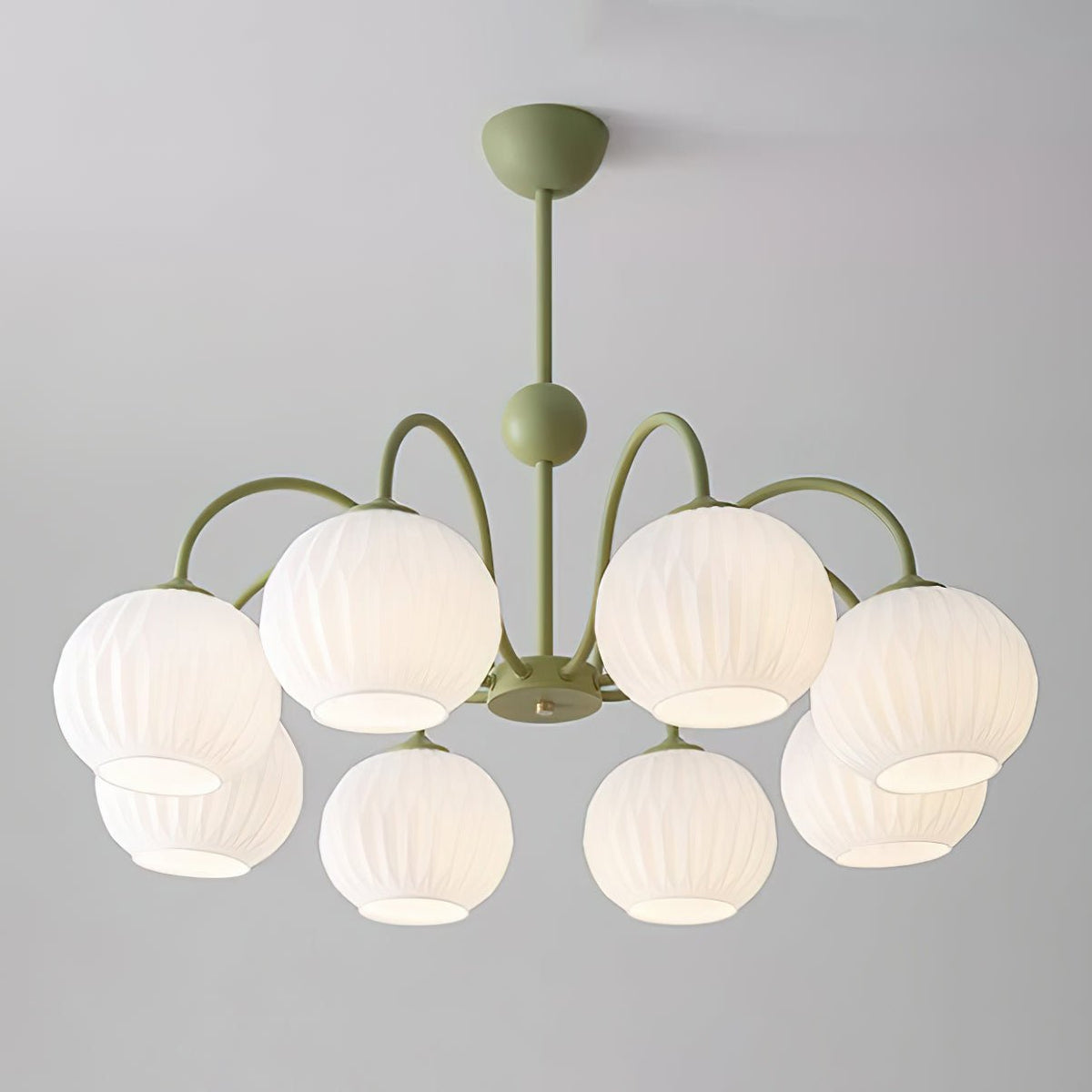 Velaaria Chandelier Green Ribbed Glass Modern 8-Light