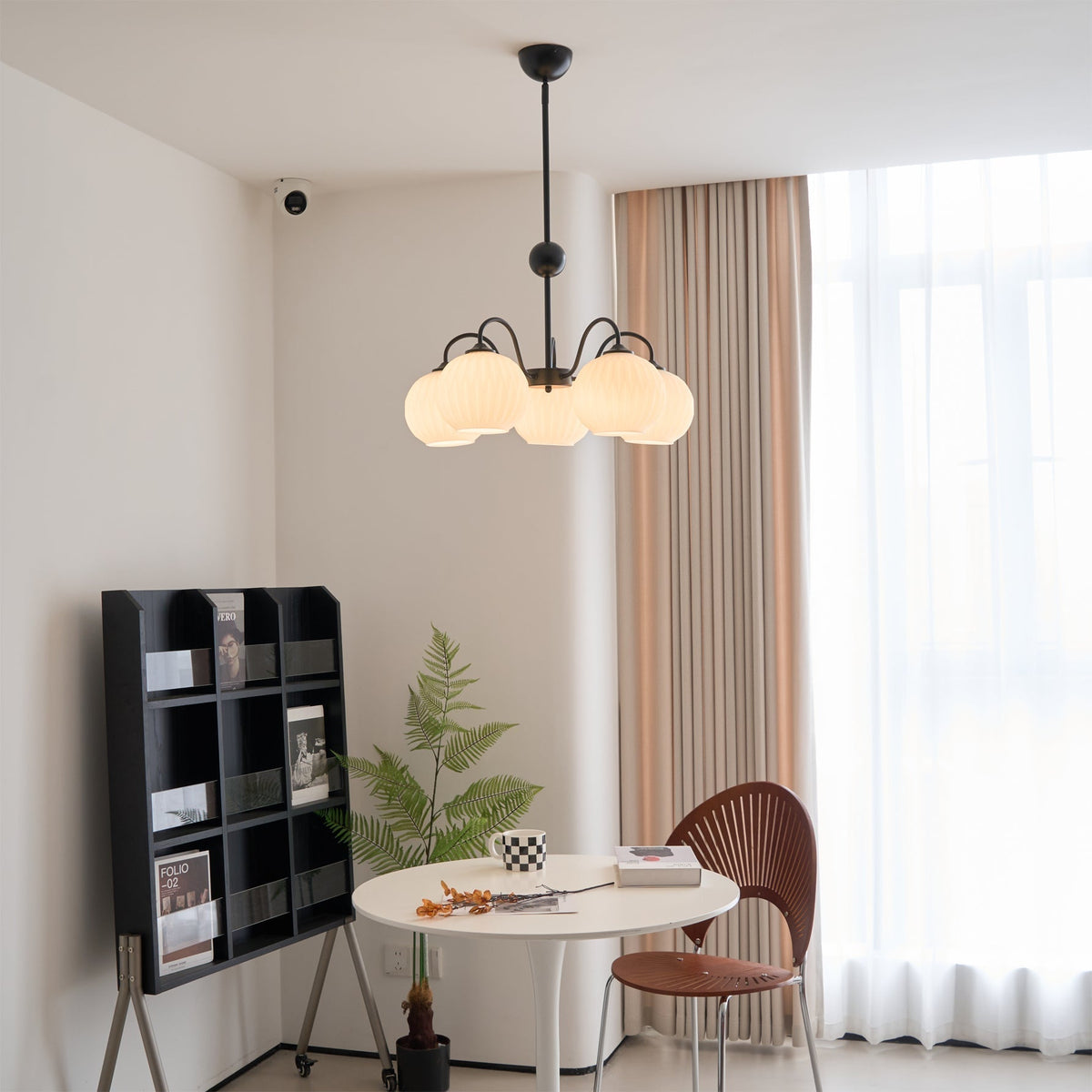 Velaaria Chandelier Green Ribbed Glass Modern 8-Light