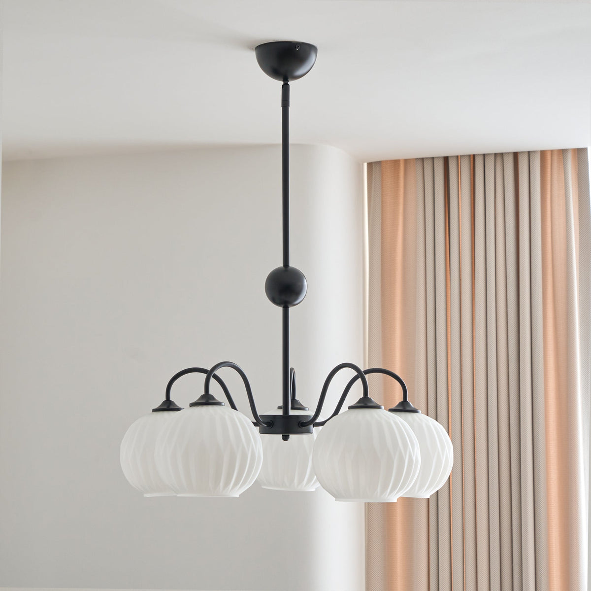 Velaaria Chandelier Green Ribbed Glass Modern 8-Light