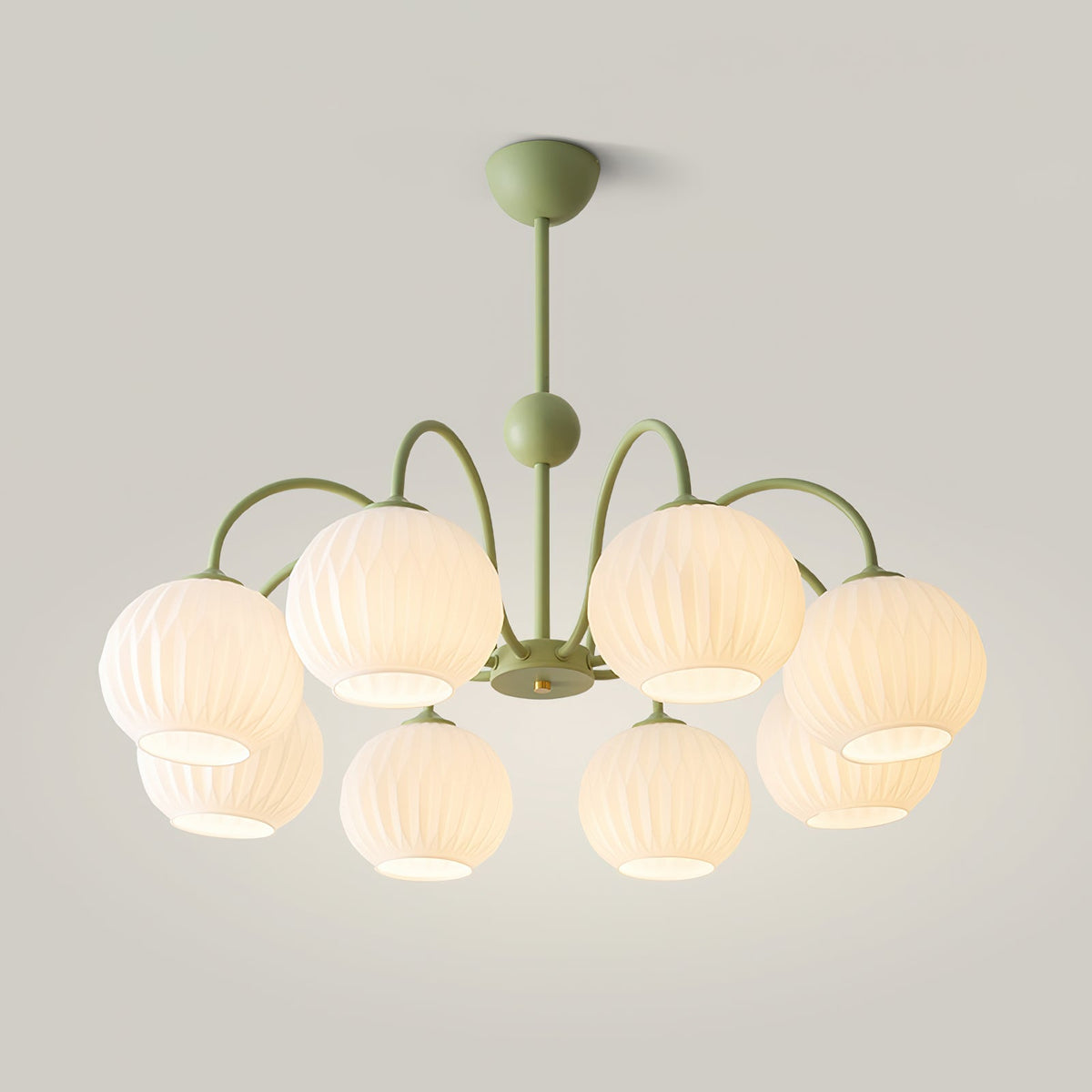 Velaaria Chandelier Green Ribbed Glass Modern 8-Light