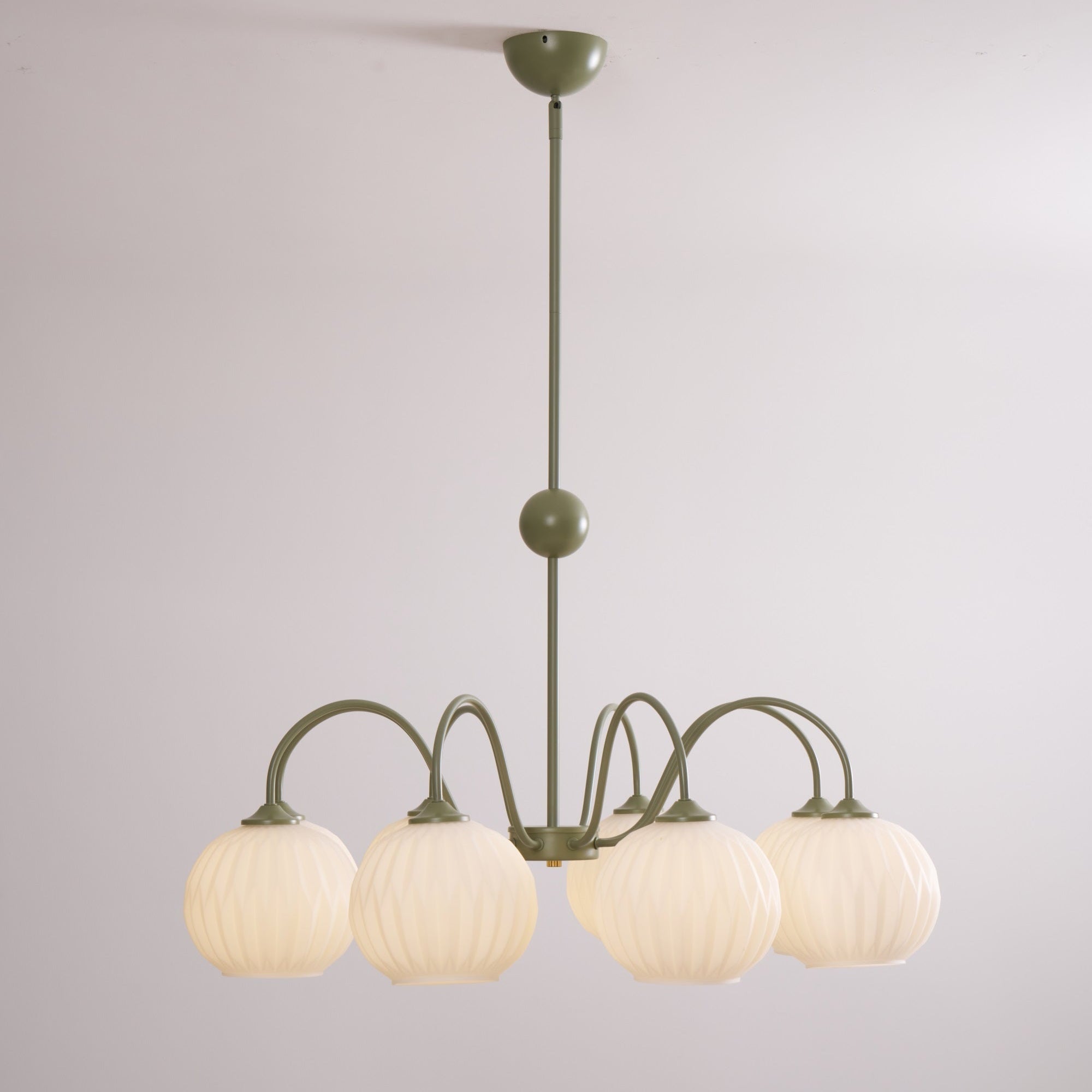 Velaaria Chandelier Green Ribbed Glass Modern 8-Light