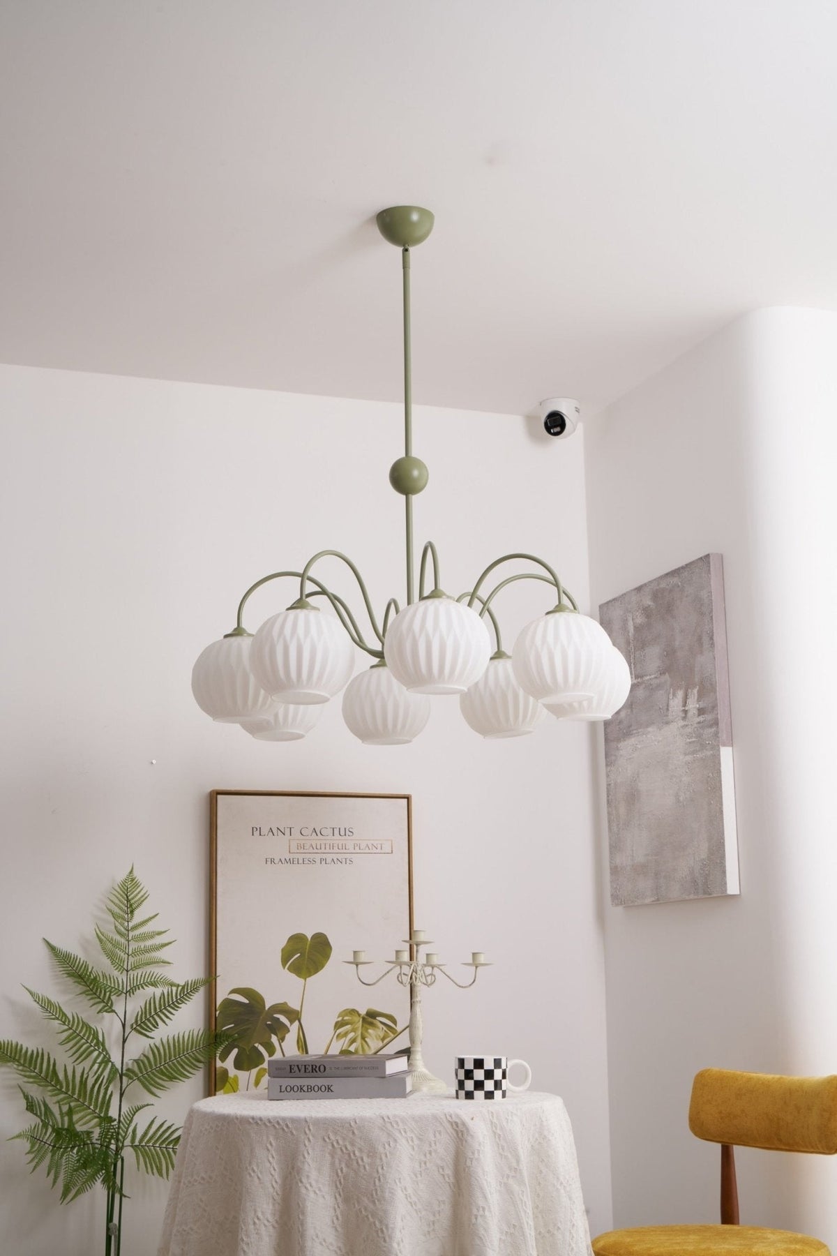 Velaaria Chandelier Green Ribbed Glass Modern 8-Light