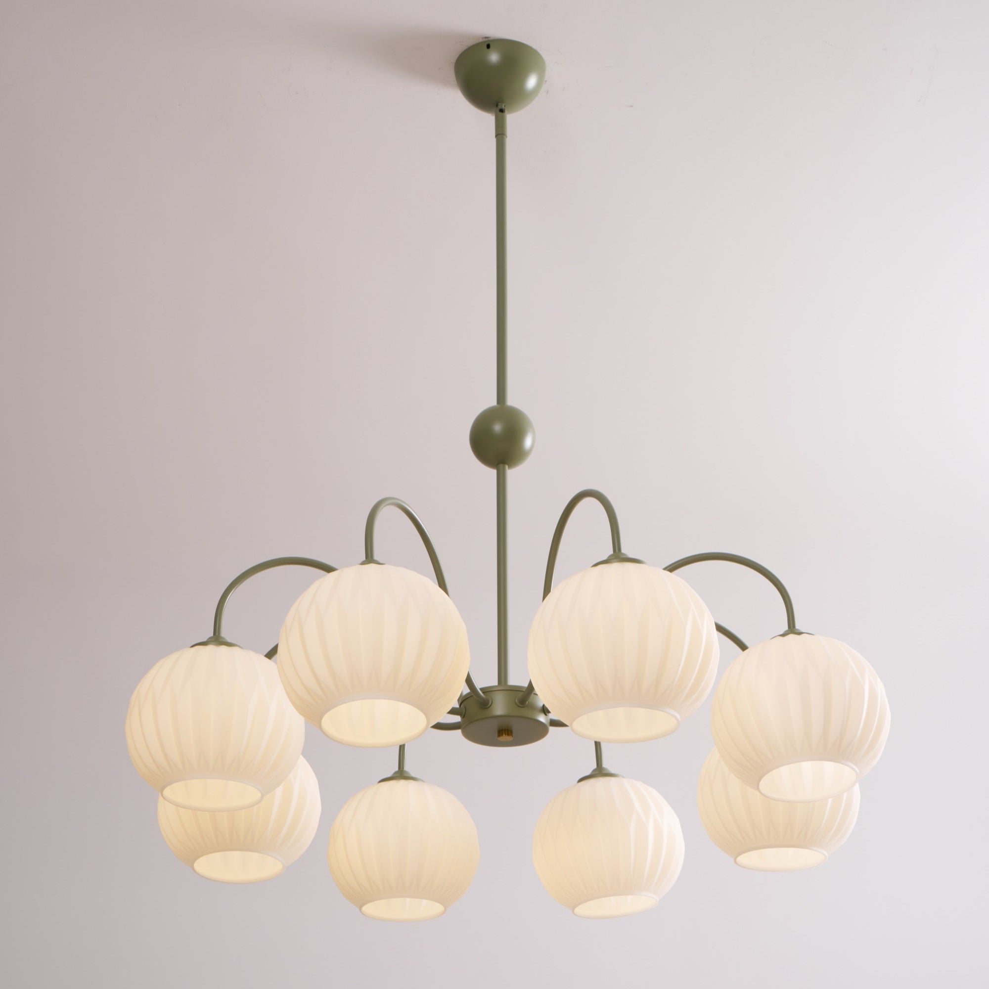 Velaaria Chandelier Green Ribbed Glass Modern 8-Light