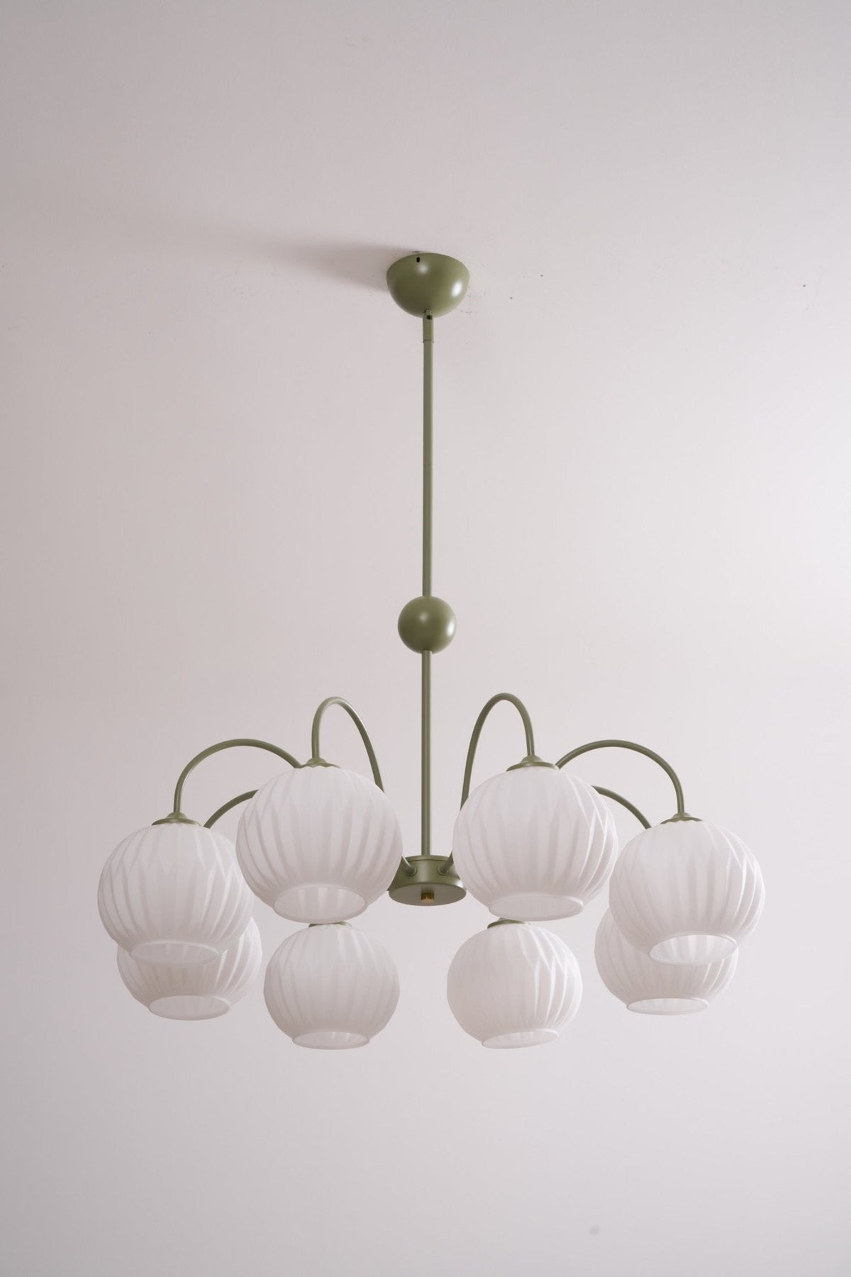 Velaaria Chandelier Green Ribbed Glass Modern 8-Light