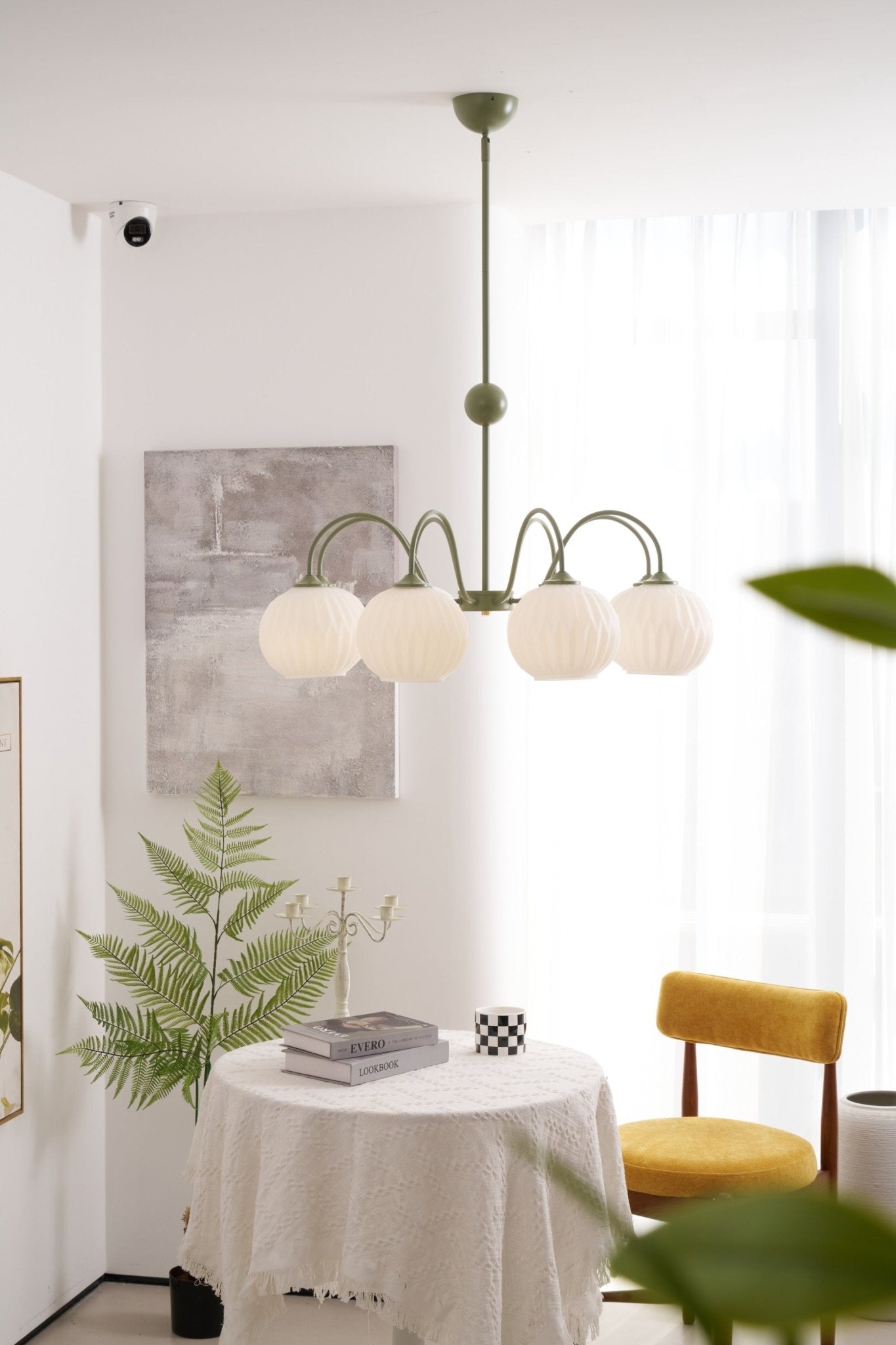 Velaaria Chandelier Green Ribbed Glass Modern 8-Light