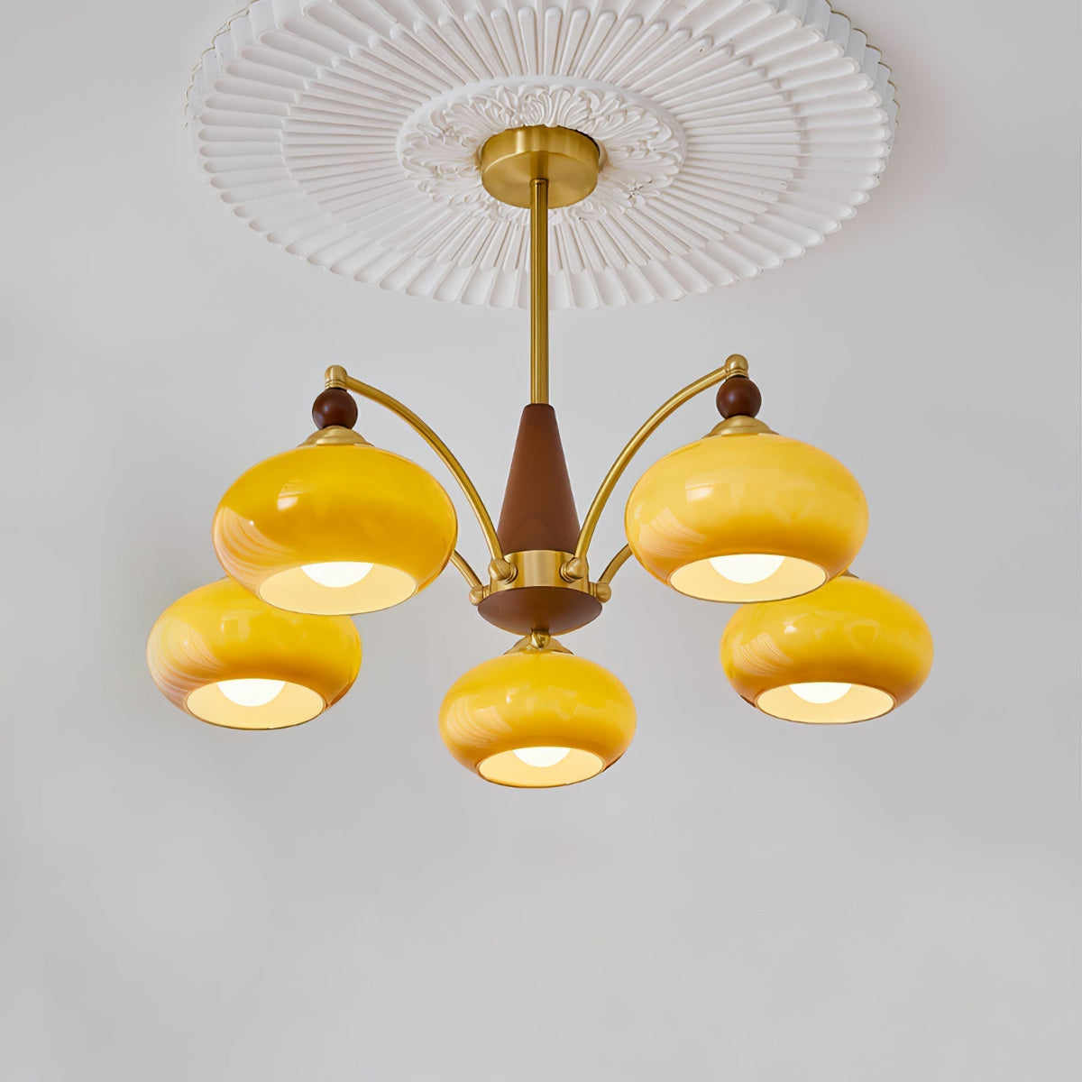 Vevely Pendant Lamp Retro Yellow Glass Brass