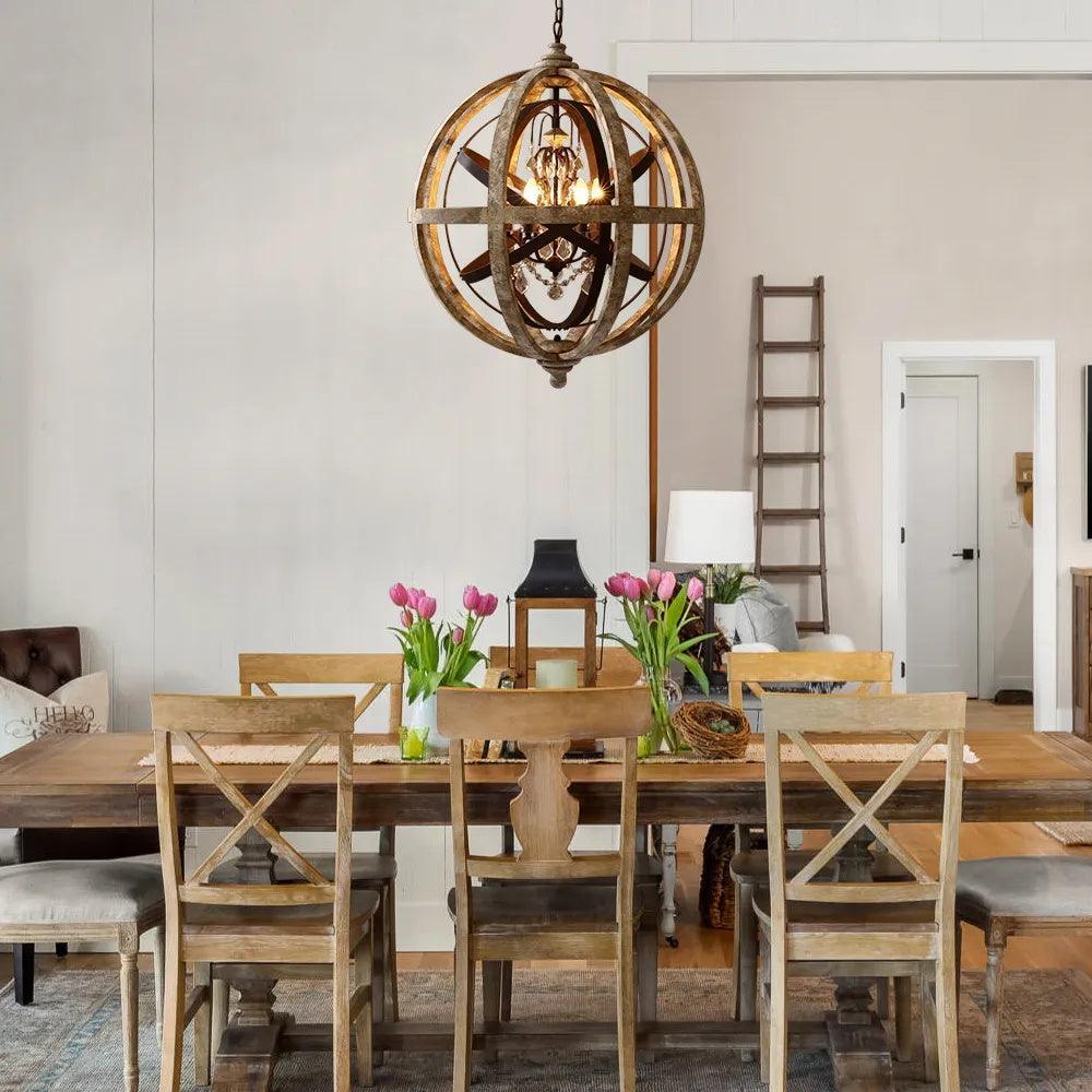 Lustra Chandelier Retro Globe with Weathered Wood - Neutral Decor