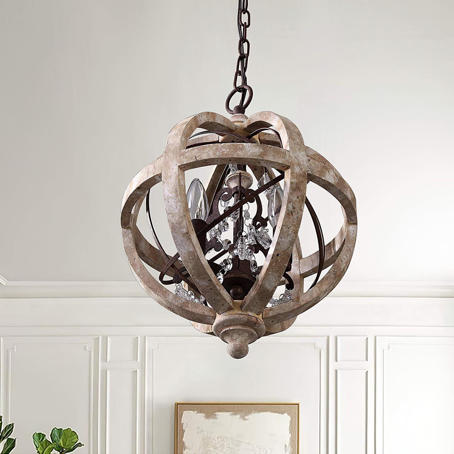 Lustra Chandelier Retro Globe with Weathered Wood - Neutral Decor