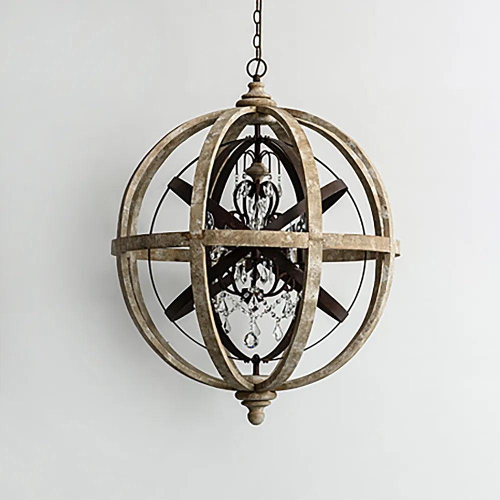 Lustra Chandelier Retro Globe with Weathered Wood - Neutral Decor