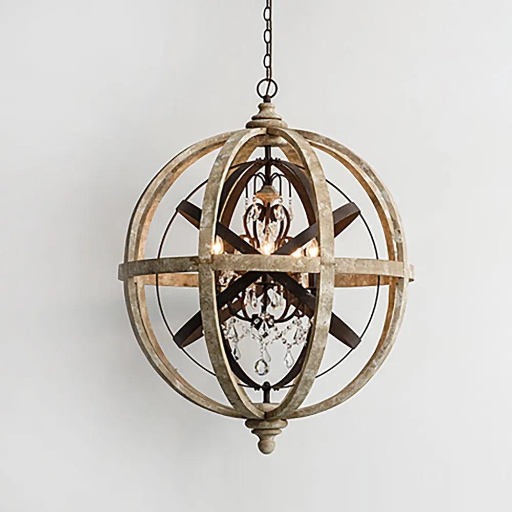 Lustra Chandelier Retro Globe with Weathered Wood - Neutral Decor