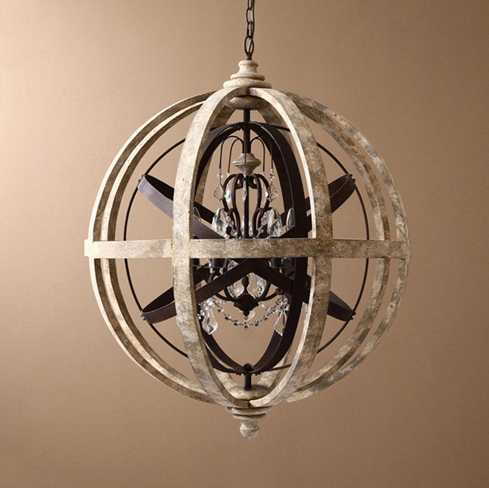 Lustra Chandelier Retro Globe with Weathered Wood - Neutral Decor