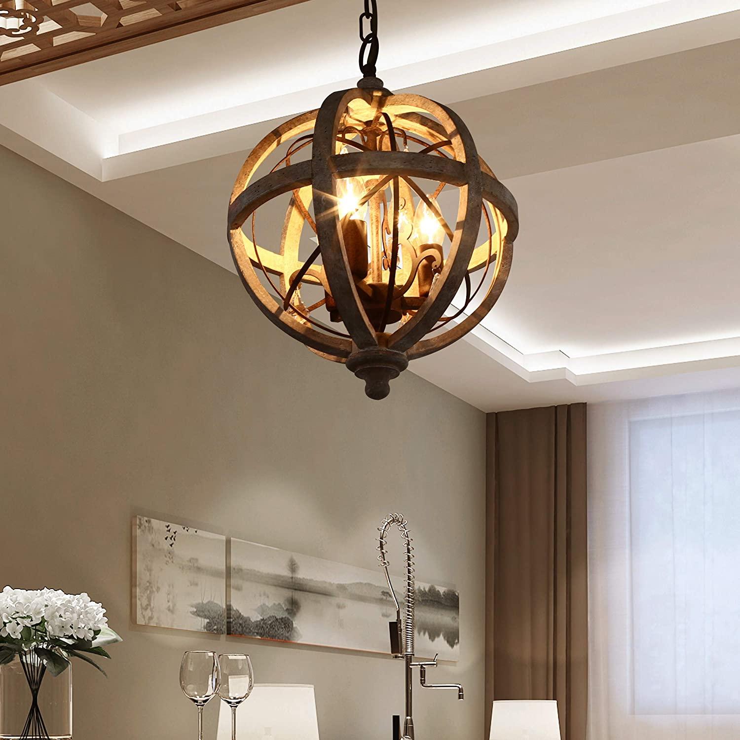 Lustra Chandelier Retro Globe with Weathered Wood - Neutral Decor