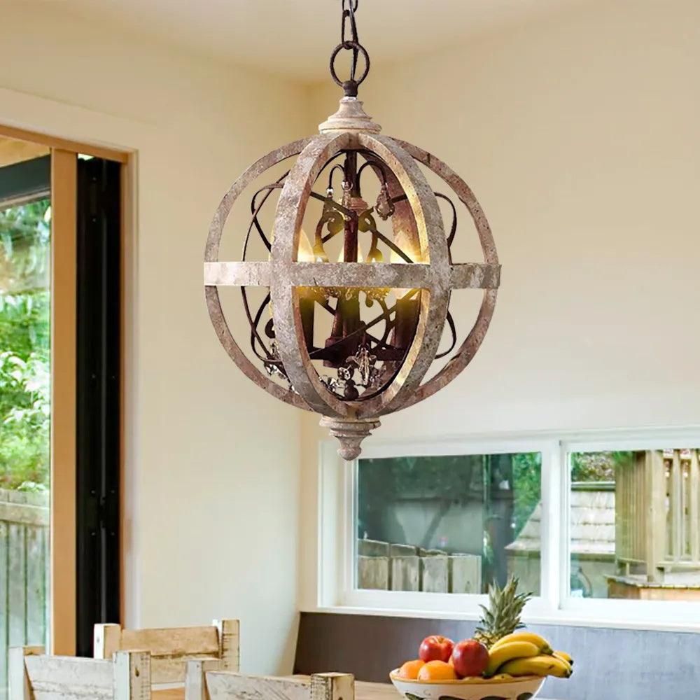 Lustra Chandelier Retro Globe with Weathered Wood - Neutral Decor