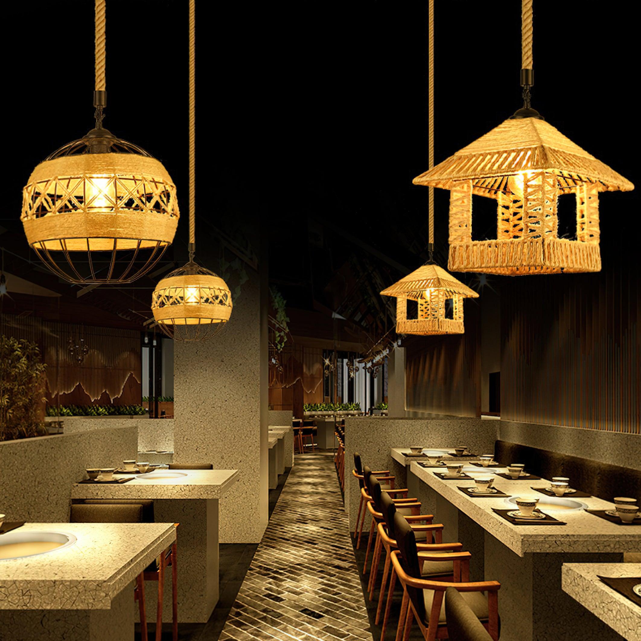 Xunell Retro Hemp Rope Interesting Pendant Light