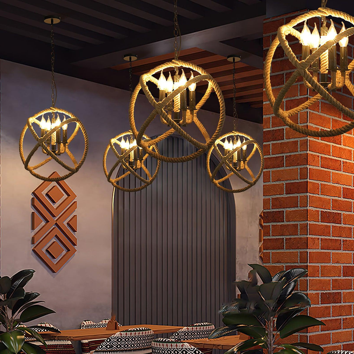 Xunell Retro Hemp Rope Interesting Pendant Light