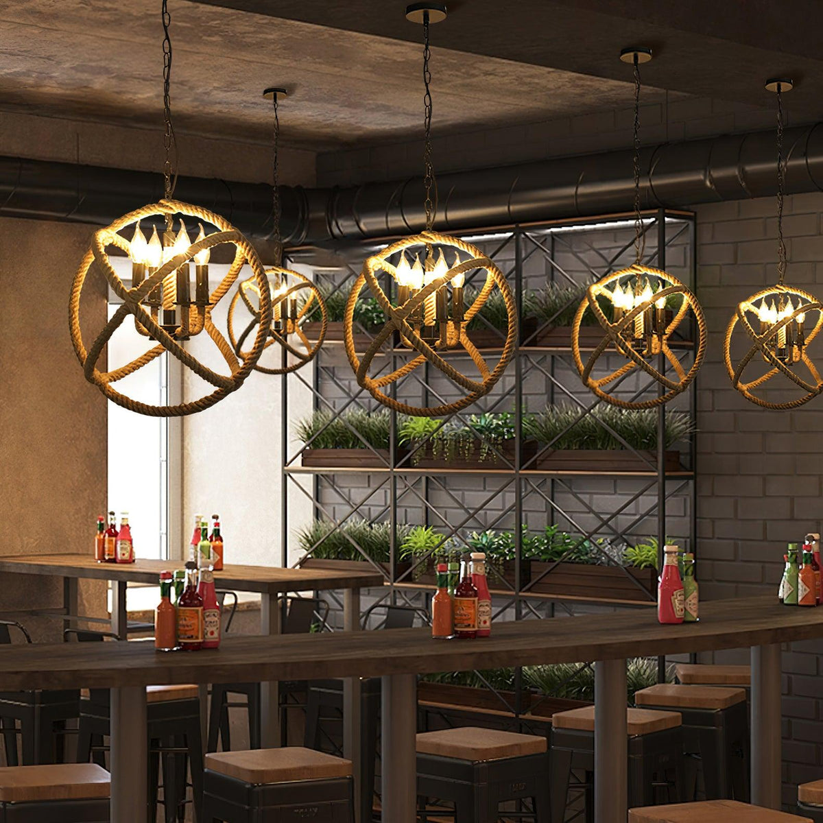 Xunell Retro Hemp Rope Interesting Pendant Light