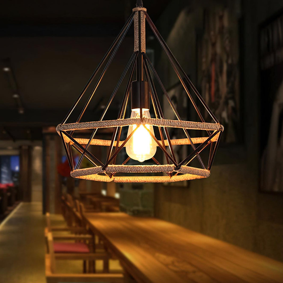 Xunell Retro Hemp Rope Interesting Pendant Light
