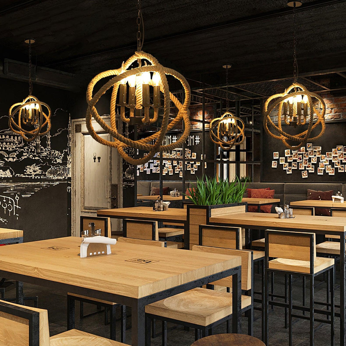 Xunell Retro Hemp Rope Interesting Pendant Light
