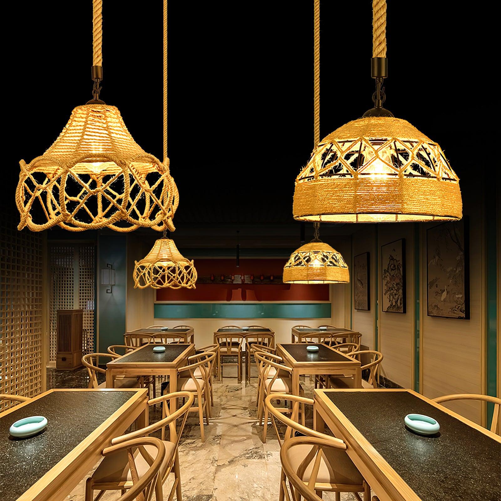 Xunell Retro Hemp Rope Interesting Pendant Light