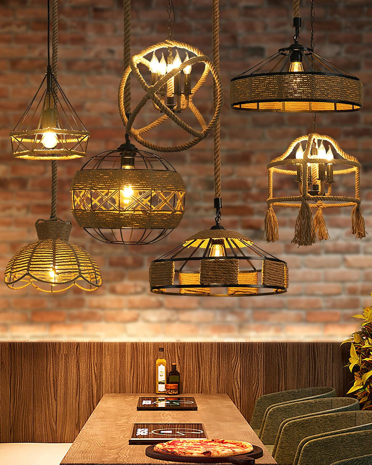 Xunell Retro Hemp Rope Interesting Pendant Light