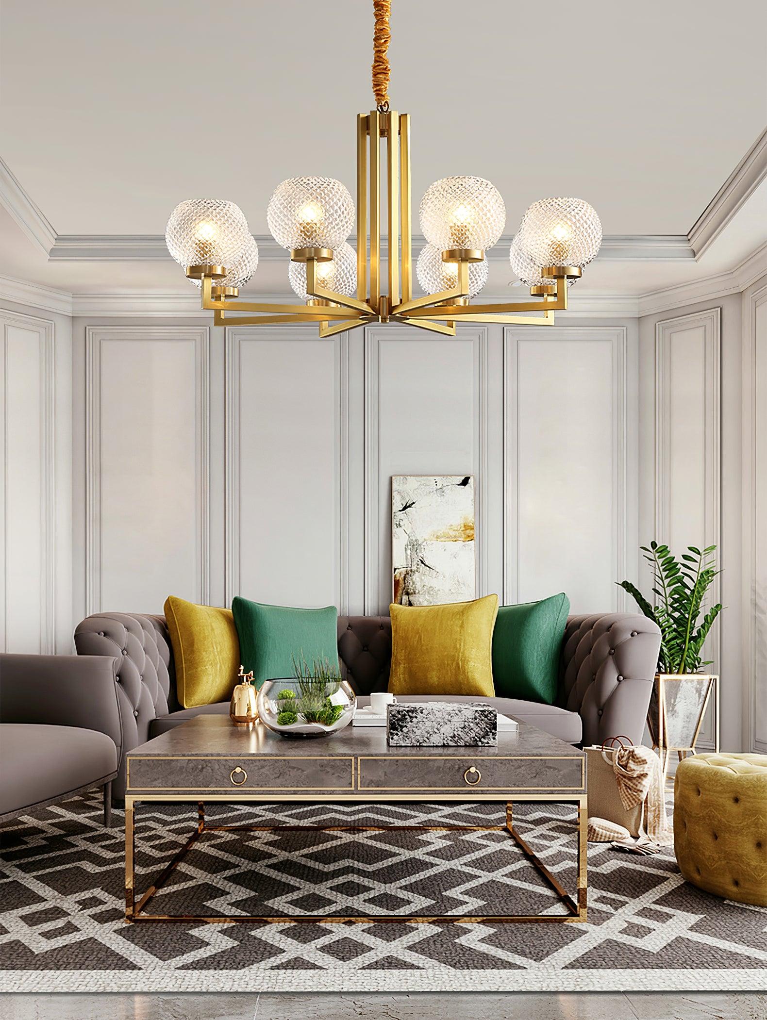 Velelissa Ribbed Glass Brass Chandelier