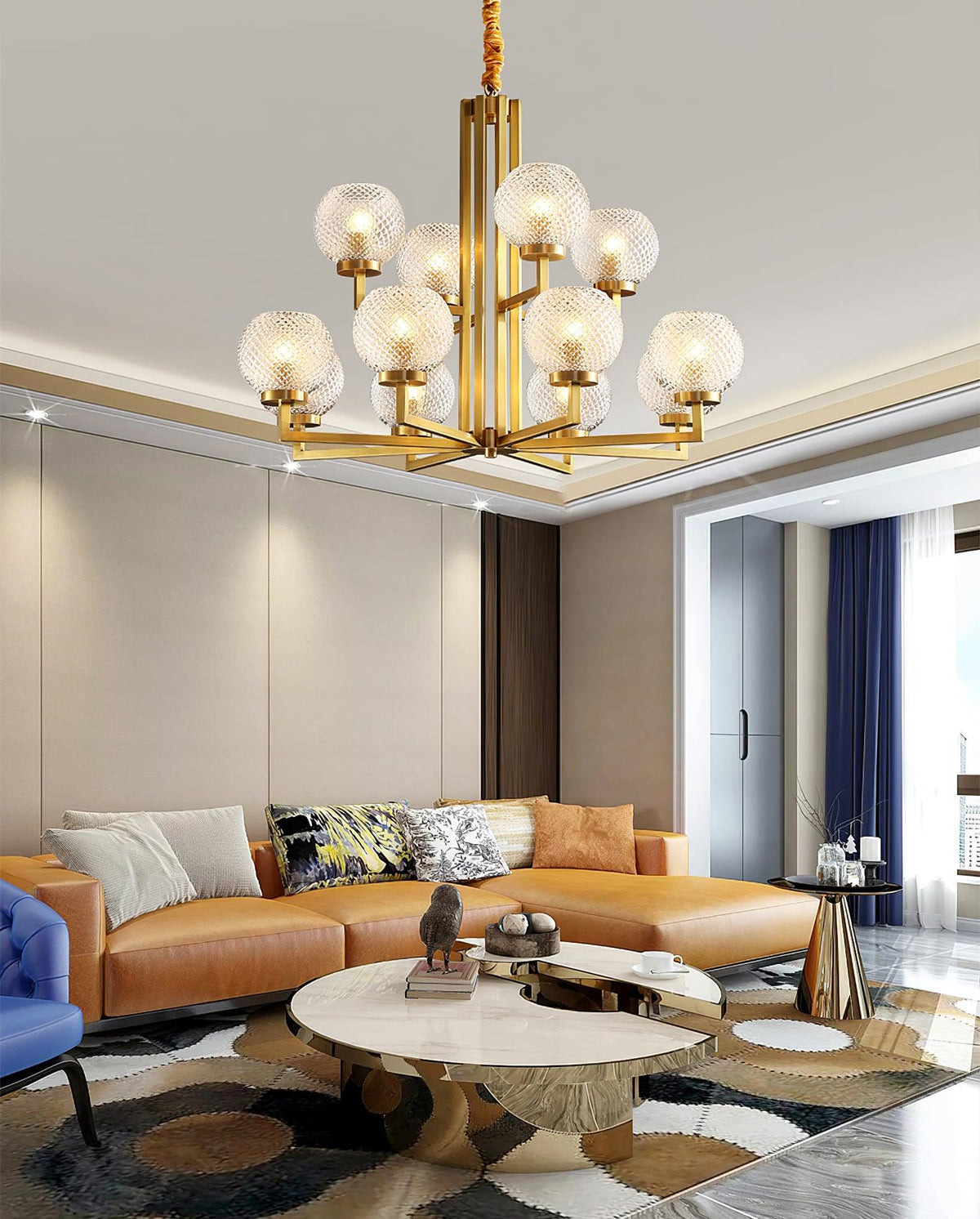 Velelissa Ribbed Glass Brass Chandelier