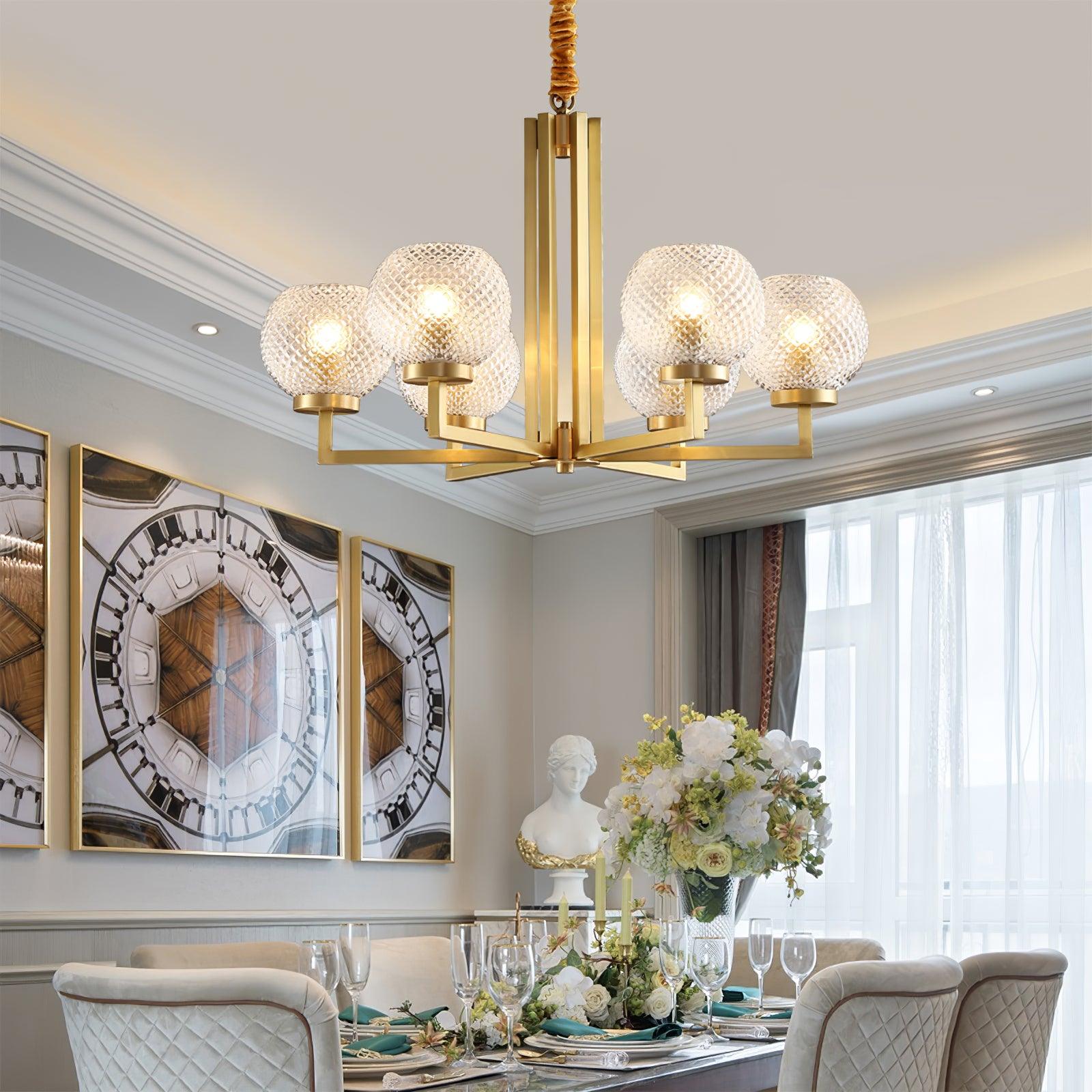 Velelissa Ribbed Glass Brass Chandelier