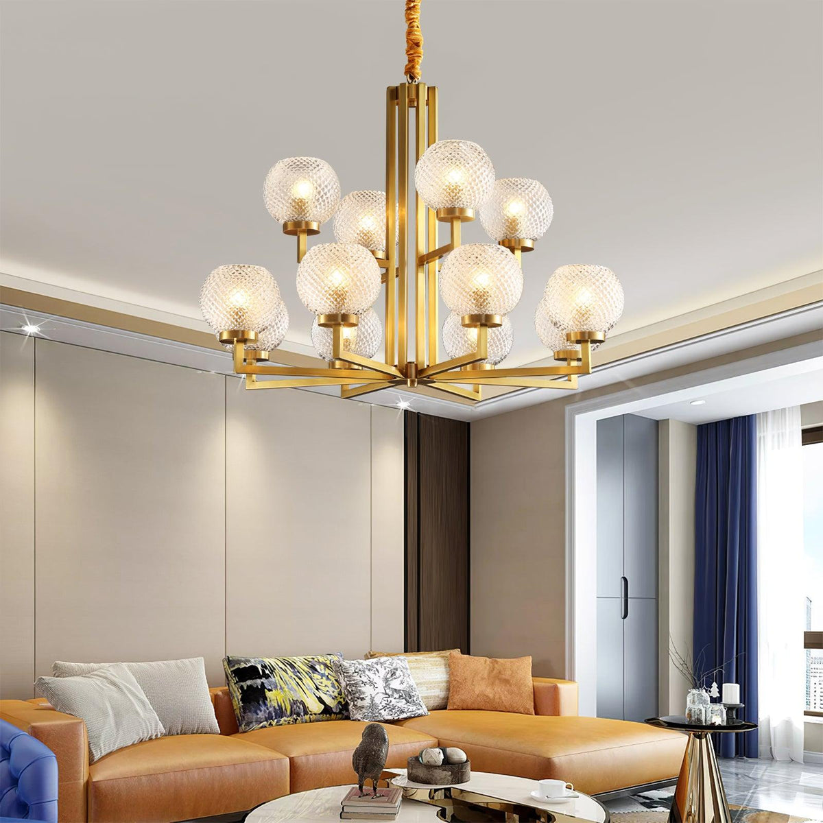 Velelissa Ribbed Glass Brass Chandelier