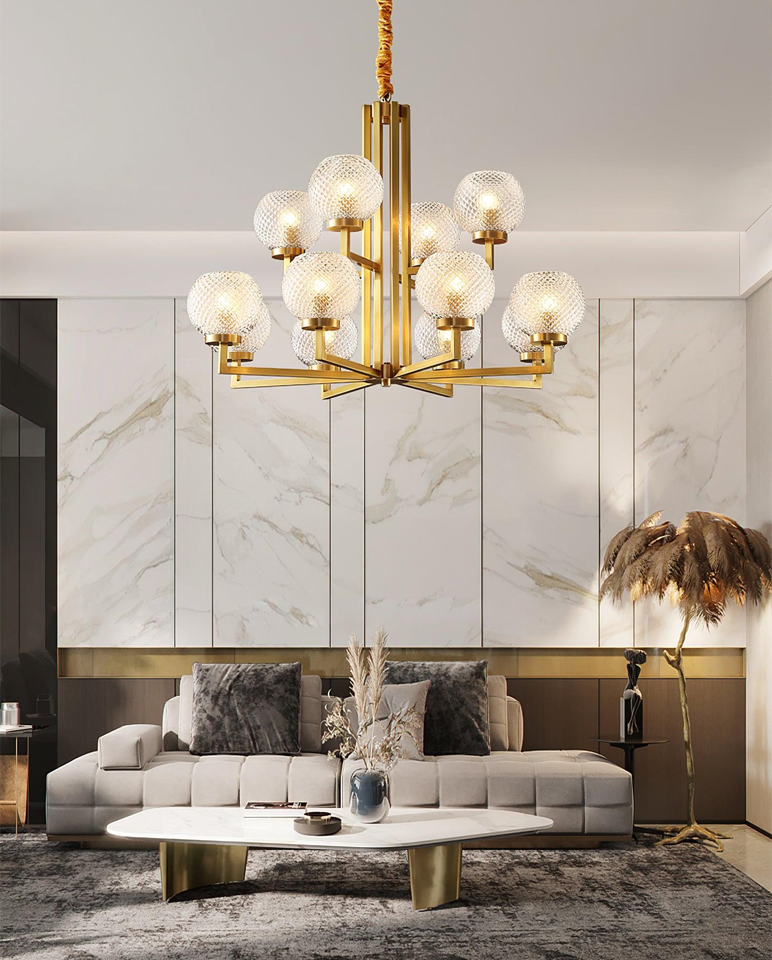 Velelissa Ribbed Glass Brass Chandelier
