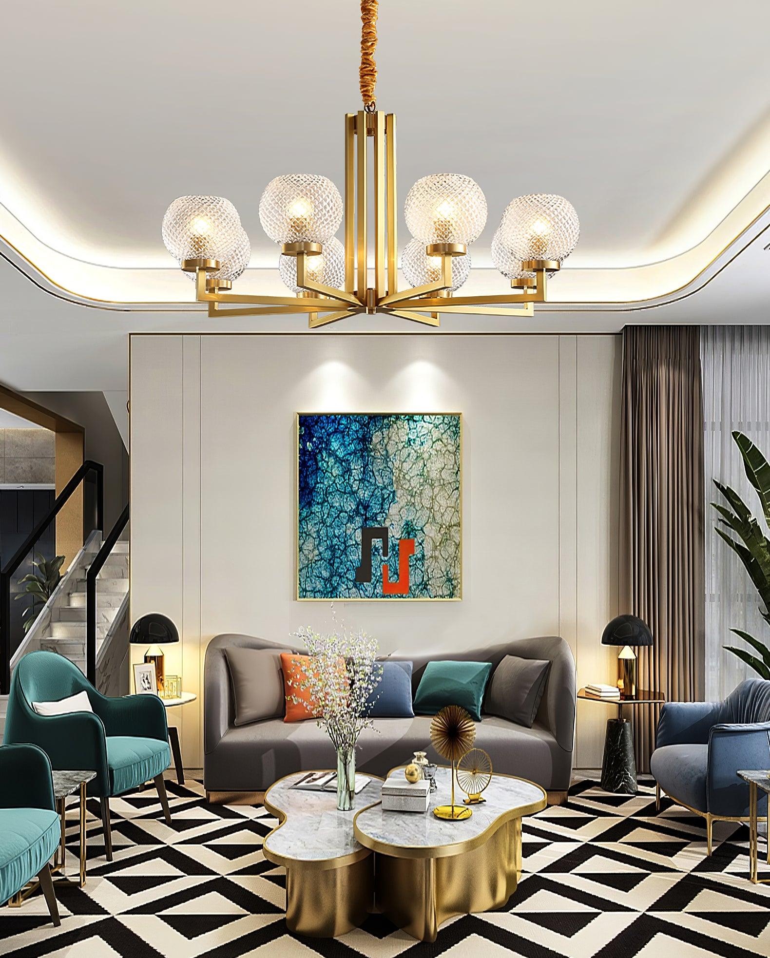 Velelissa Ribbed Glass Brass Chandelier