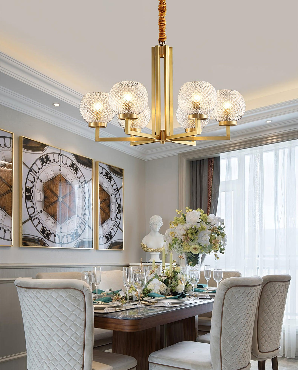 Velelissa Ribbed Glass Brass Chandelier