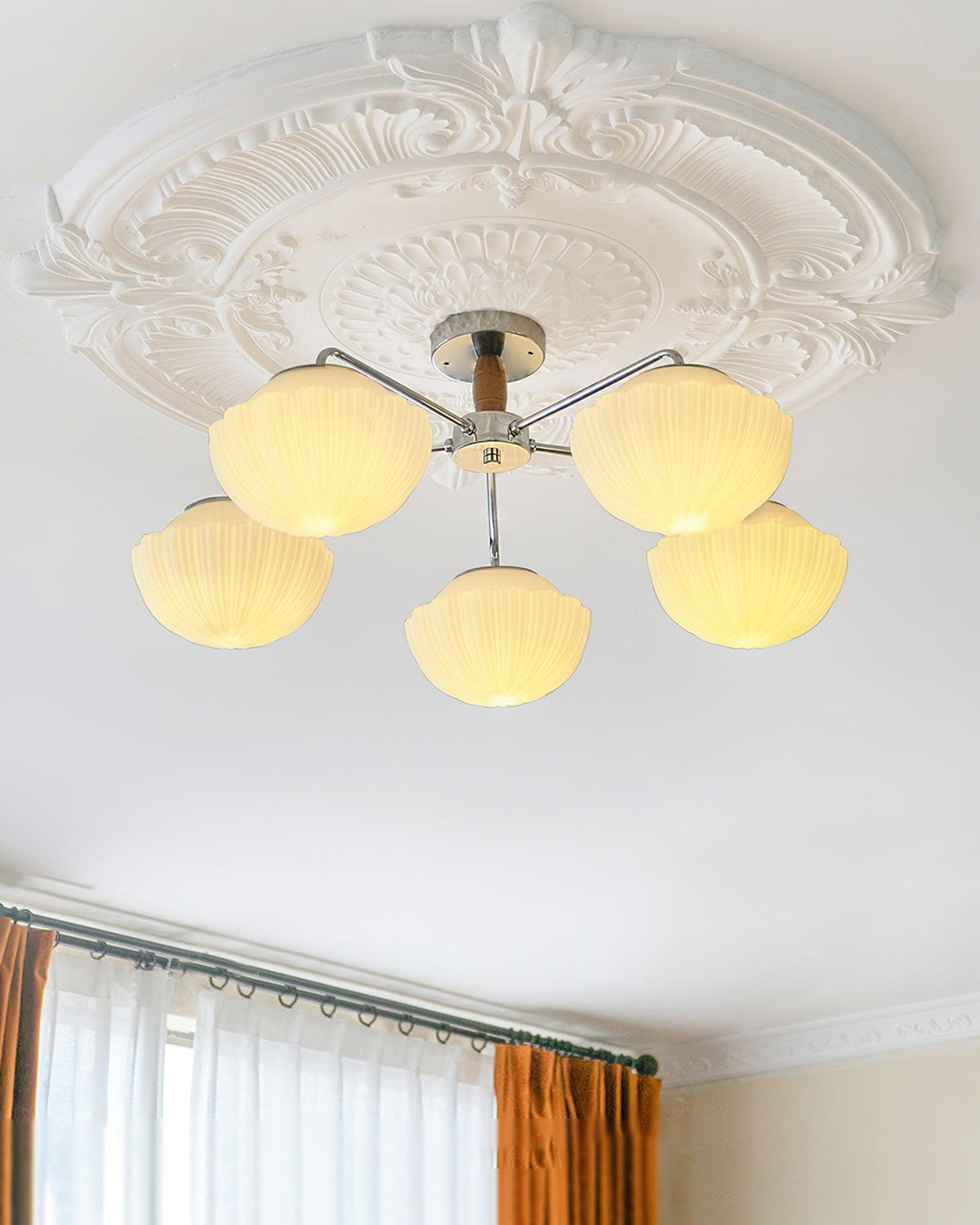 Rinivian Chandelier Retro Glass Chrome Wood