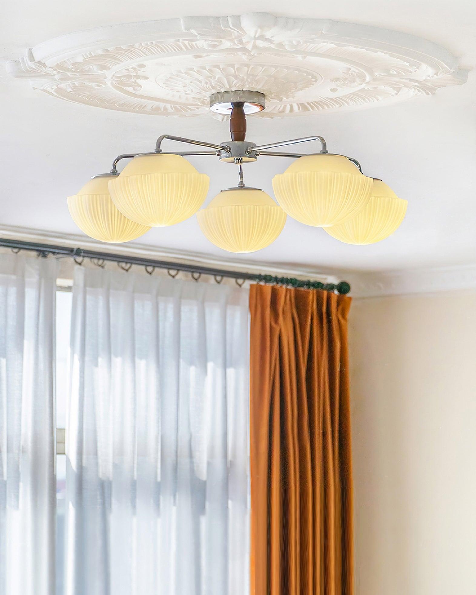 Rinivian Chandelier Retro Glass Chrome Wood
